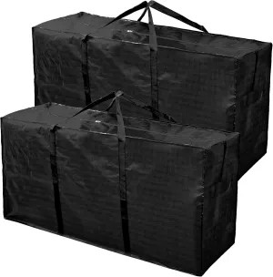 Elsjoy 2 Pack 250L Extra Large Moving Bags with Zippers & Handles, 45 x 16 x 22 Inch Black XXL Storage Bags Heavy Duty Over-Sized Storage Totes for Traveling, Moving, Camping