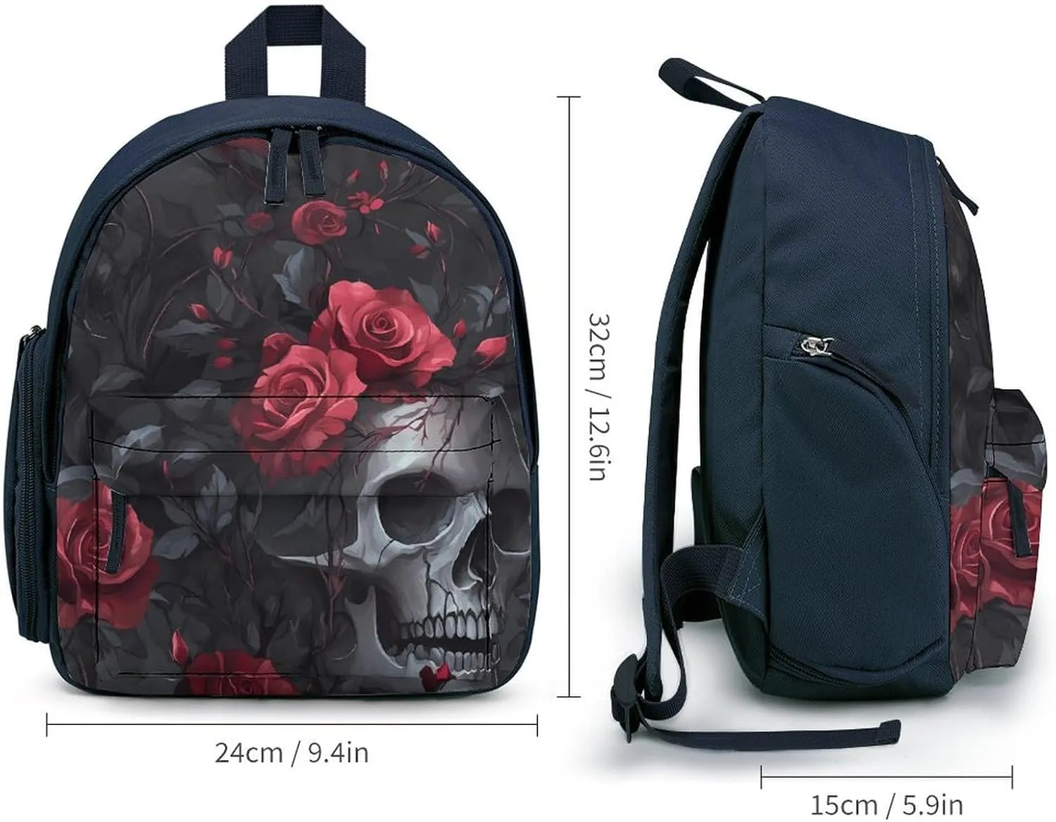 Ember Rose Death Skull Head Cute Backpack Basic Adjustable Bag Simple Small Daypack Camping Park Blue-style