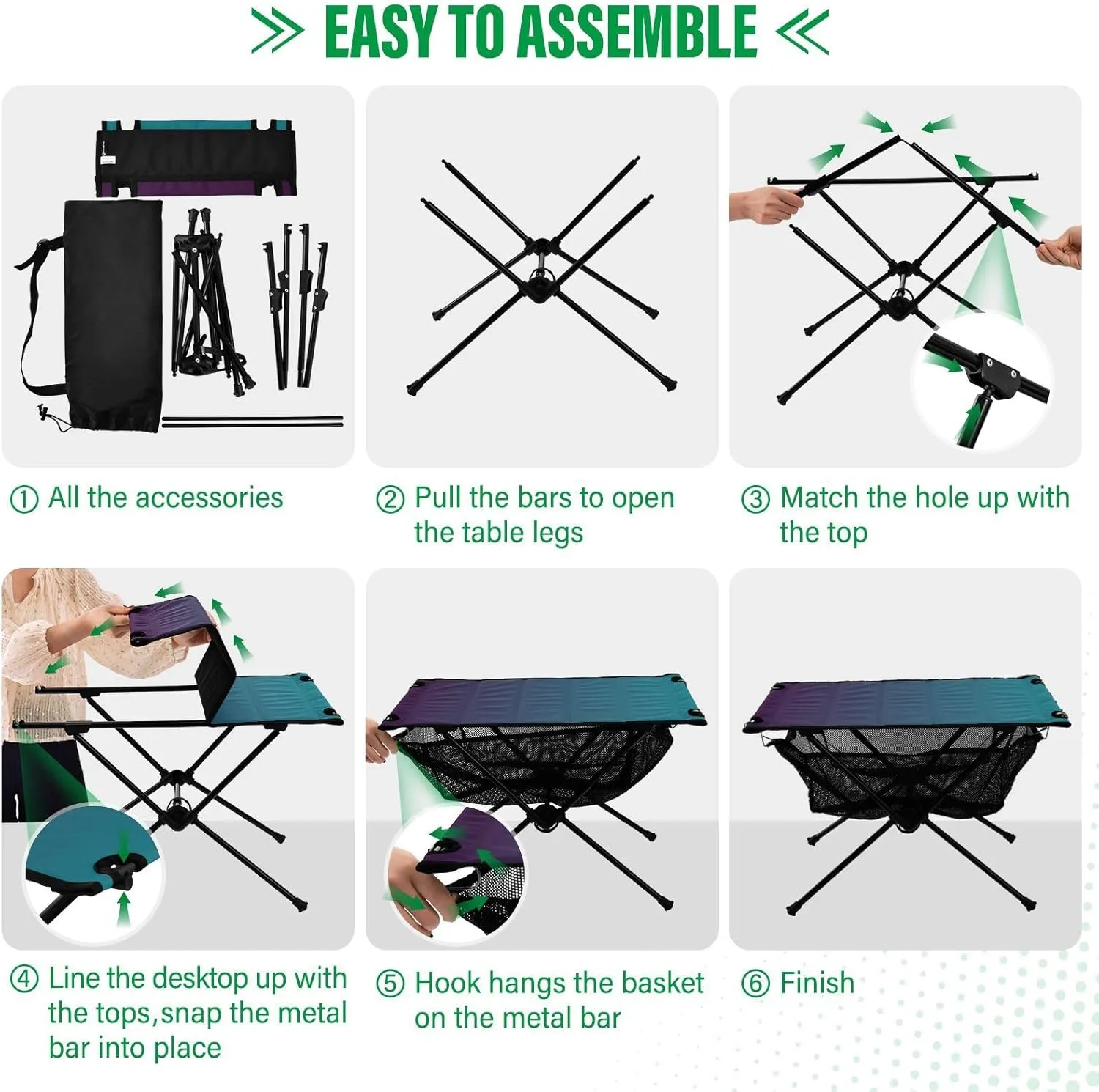 Emelivor Blue Gradient Folding Camping Table Portable Beach Table with Carry Bag Small Camping Side Table for Camping BBQ Hiking Outdoor Travel