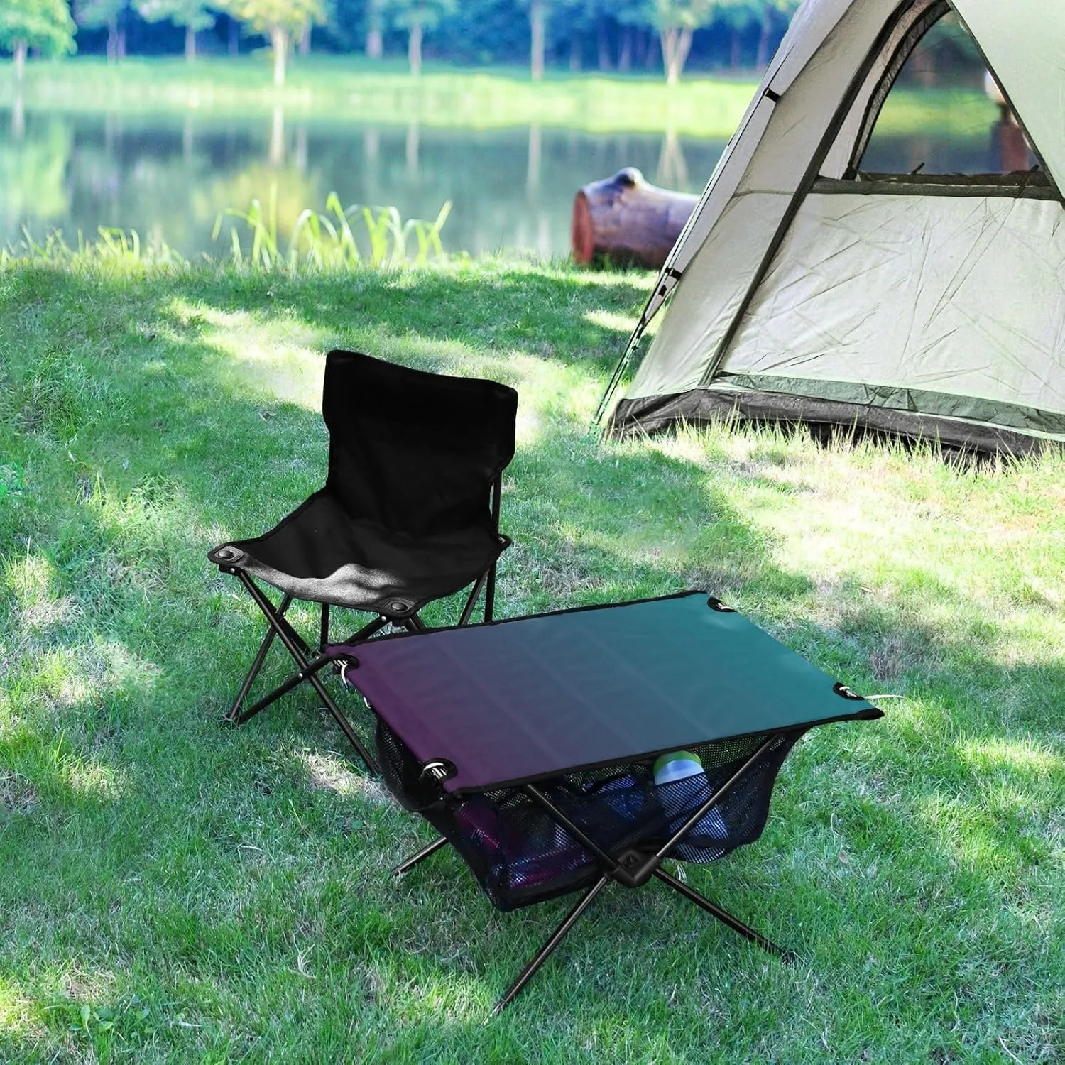 Emelivor Blue Gradient Folding Camping Table Portable Beach Table with Carry Bag Small Camping Side Table for Camping BBQ Hiking Outdoor Travel