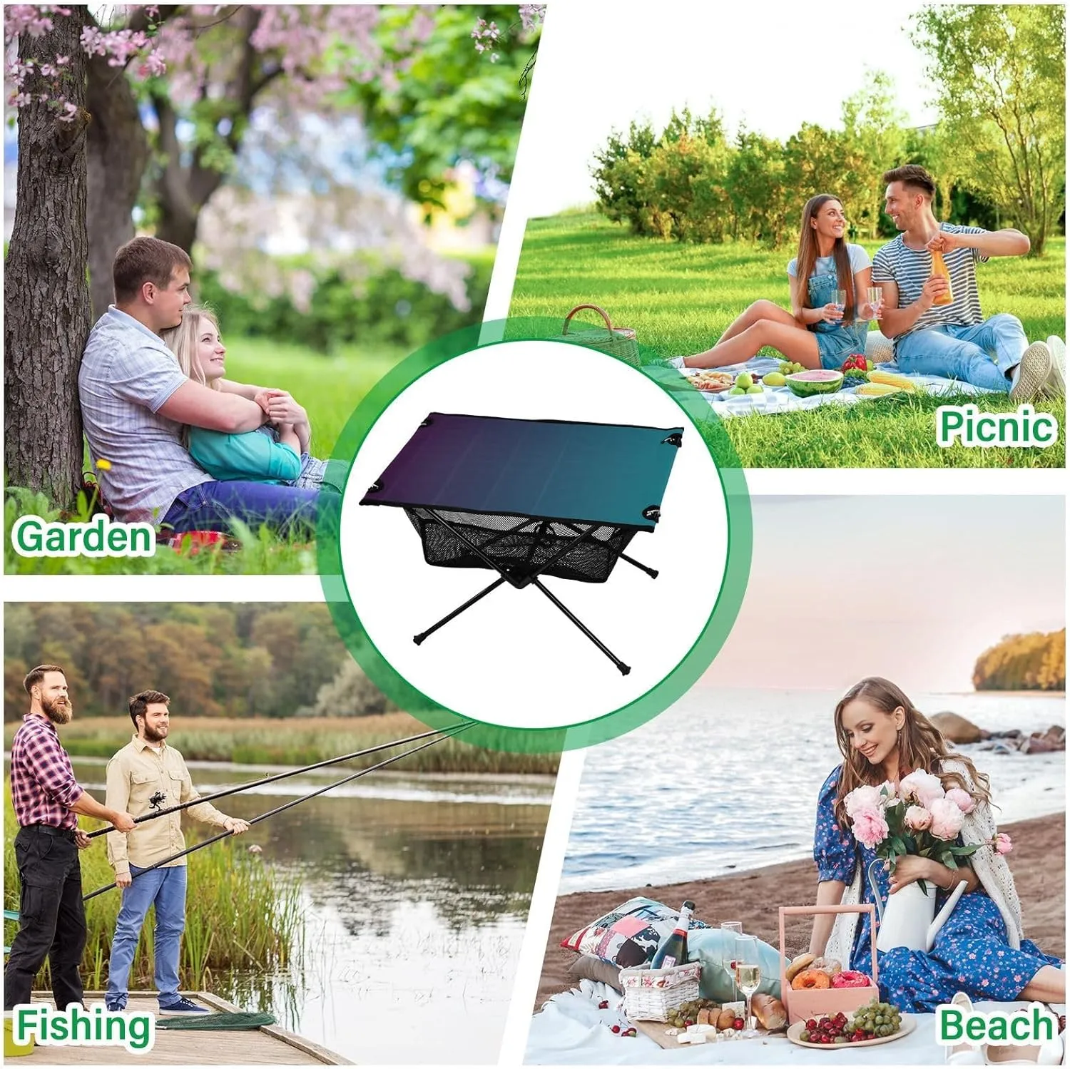 Emelivor Blue Gradient Folding Camping Table Portable Beach Table with Carry Bag Small Camping Side Table for Camping BBQ Hiking Outdoor Travel
