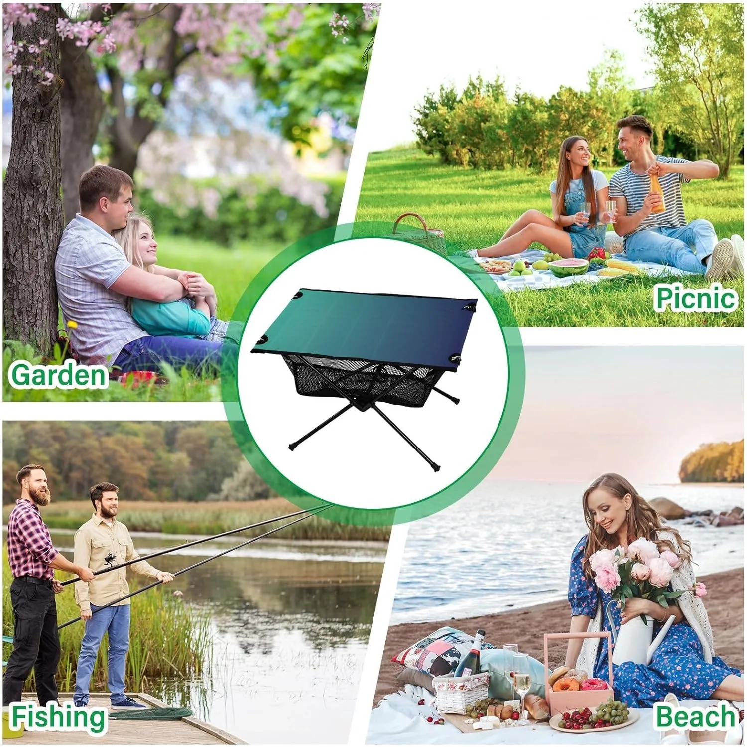 Emelivor Blue Gradient Folding Camping Table Portable Beach Table with Carry Bag Small Foldable Table for Picnic Camping Outdoor Travel Hiking
