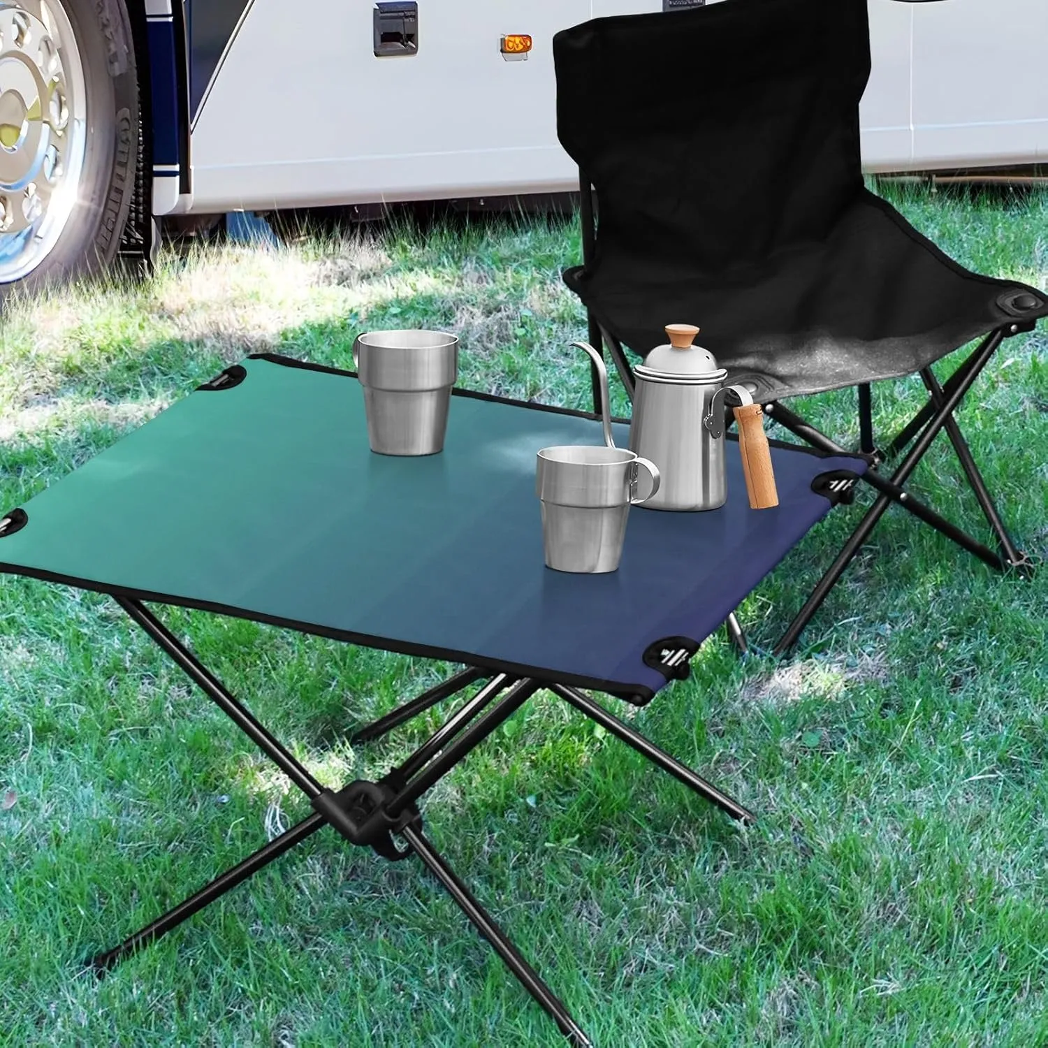 Emelivor Blue Gradient Folding Camping Table Portable Beach Table with Carry Bag Small Foldable Table for Picnic Camping Outdoor Travel Hiking
