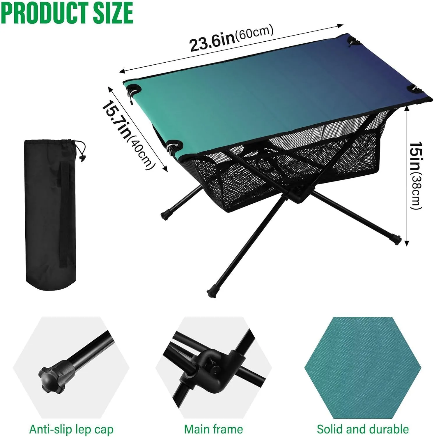 Emelivor Blue Gradient Folding Camping Table Portable Beach Table with Carry Bag Small Foldable Table for Picnic Camping Outdoor Travel Hiking