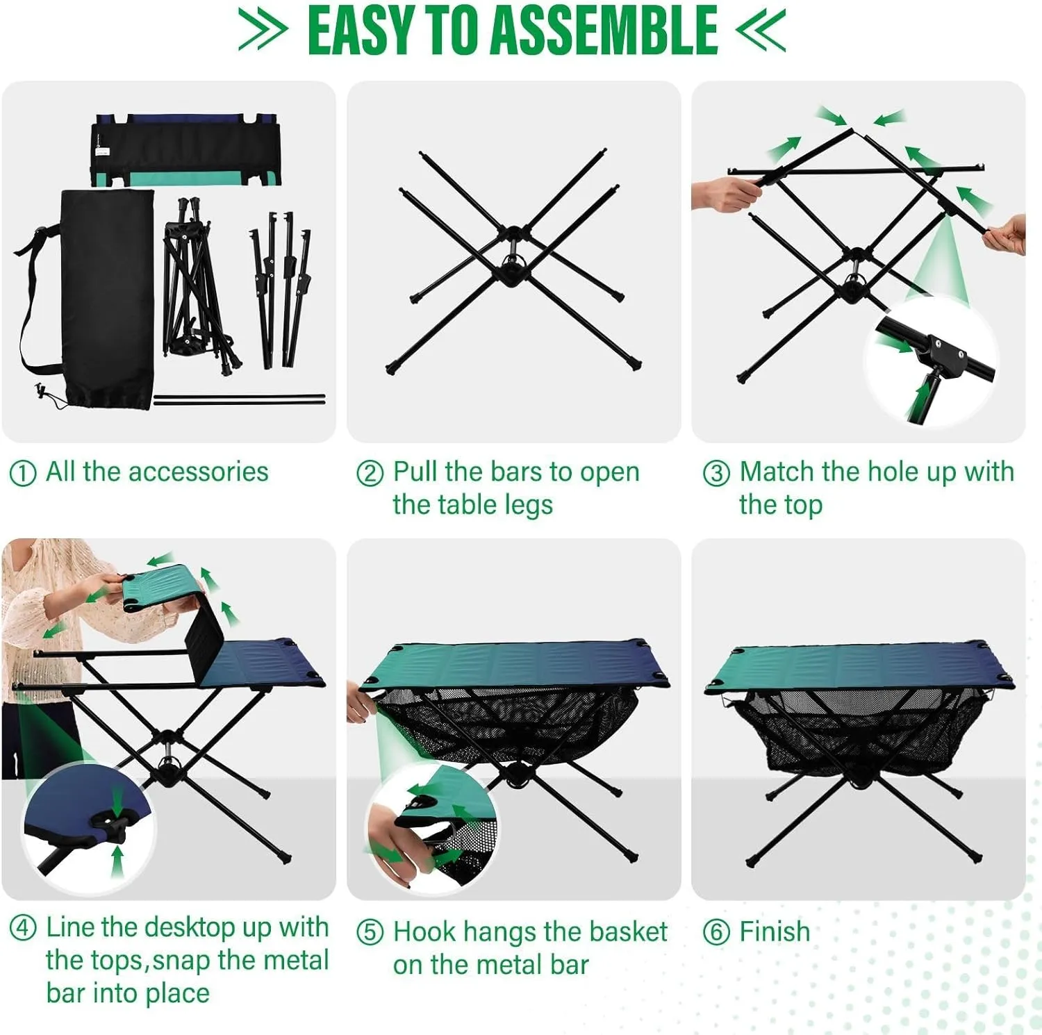 Emelivor Blue Gradient Folding Camping Table Portable Beach Table with Carry Bag Small Foldable Table for Picnic Camping Outdoor Travel Hiking