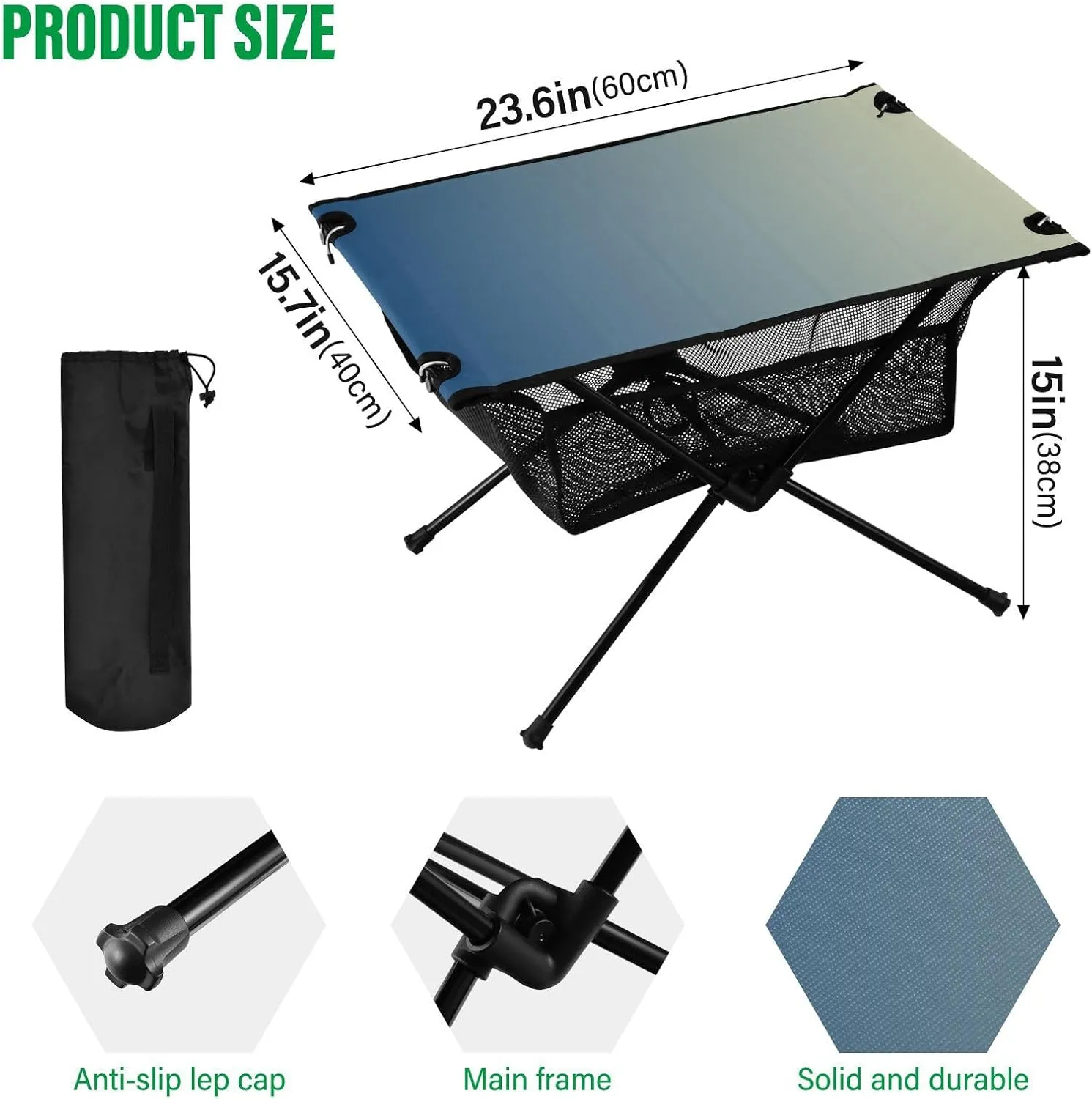 Emelivor Blue Gradient Folding Camping Table Portable Beach Table with Carry Bag Small Picnic Table for Camping Outdoor Picnic Travel Cooking
