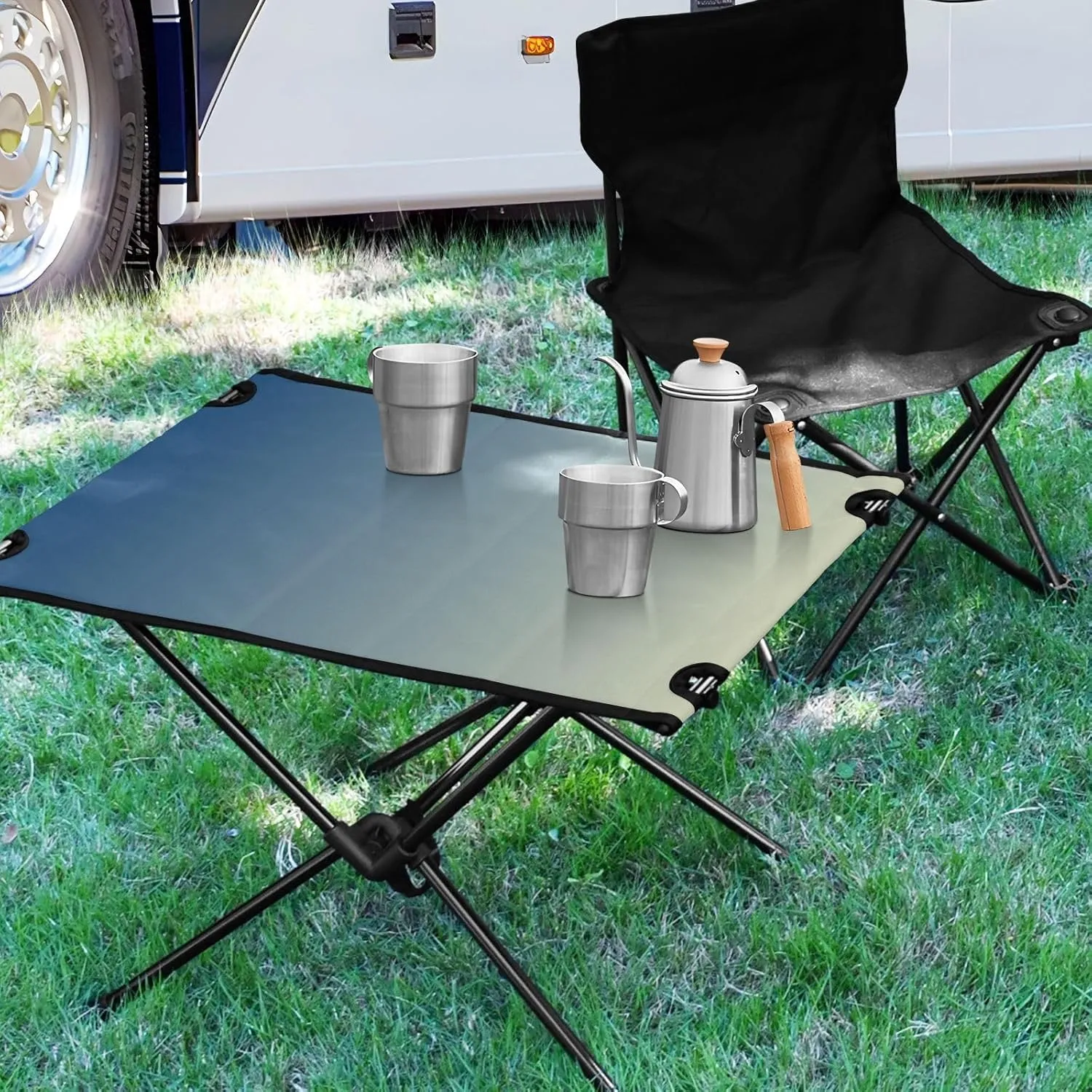 Emelivor Blue Gradient Folding Camping Table Portable Beach Table with Carry Bag Small Picnic Table for Camping Outdoor Picnic Travel Cooking