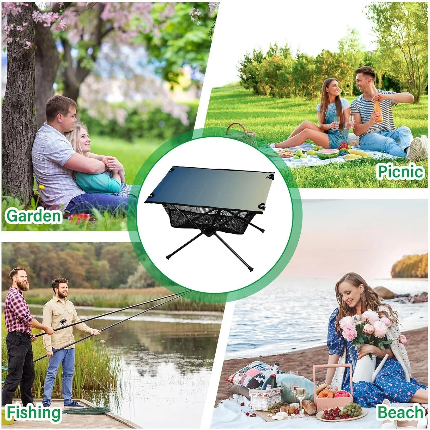 Emelivor Blue Gradient Folding Camping Table Portable Beach Table with Carry Bag Small Picnic Table for Camping Outdoor Picnic Travel Cooking