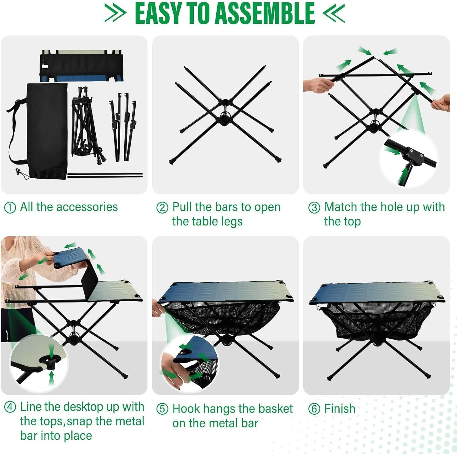 Emelivor Blue Gradient Folding Camping Table Portable Beach Table with Carry Bag Small Picnic Table for Camping Outdoor Picnic Travel Cooking