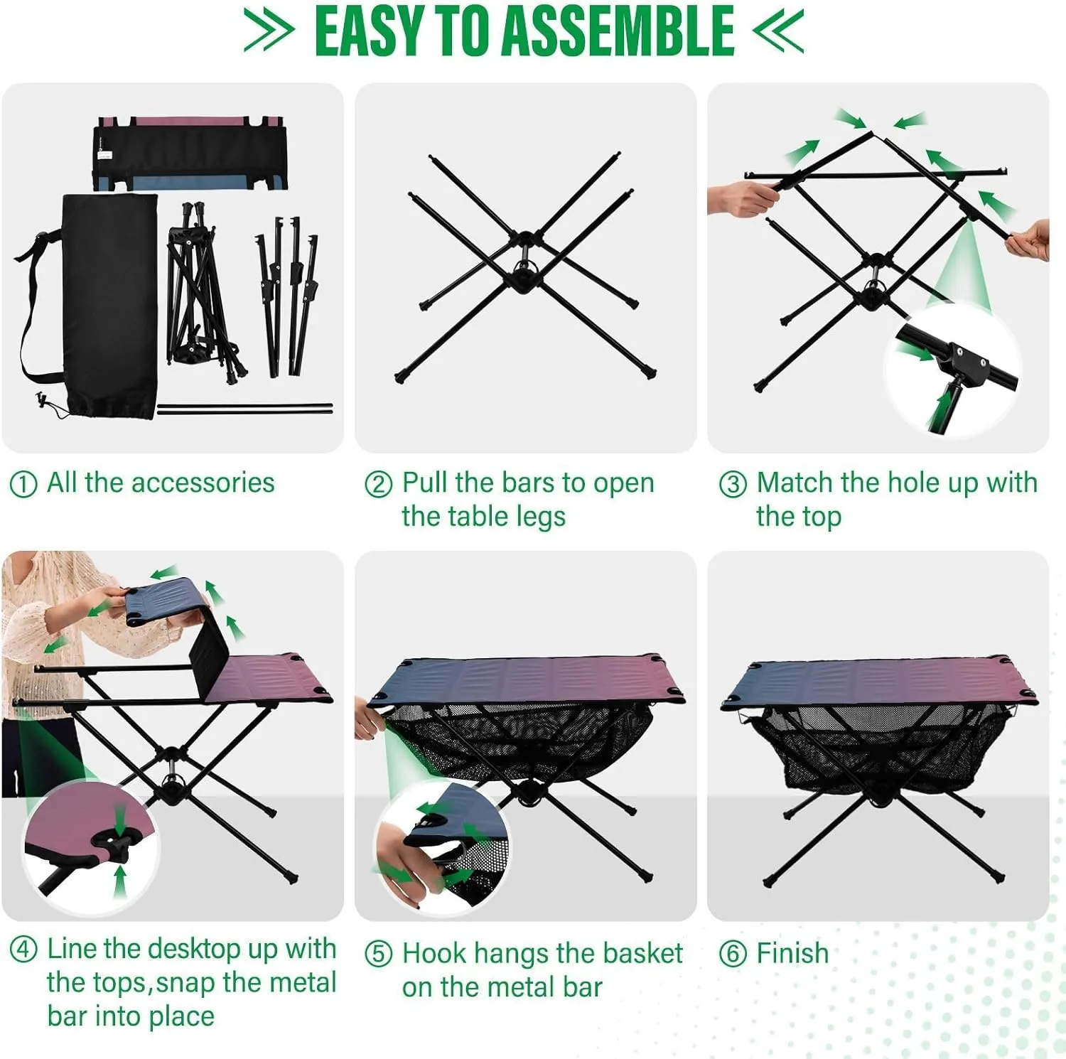 Emelivor Blue Pink Gradient Folding Camping Table Portable Beach Table with Carry Bag Small Foldable Table for Camping Hiking Fishing Garden Outdoor