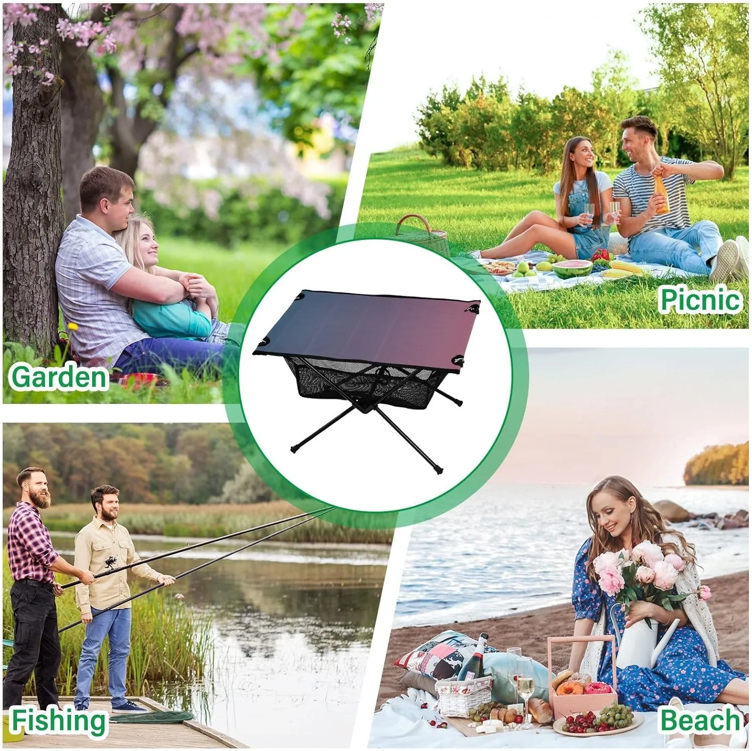 Emelivor Blue Pink Gradient Folding Camping Table Portable Beach Table with Carry Bag Small Foldable Table for Camping Hiking Fishing Garden Outdoor