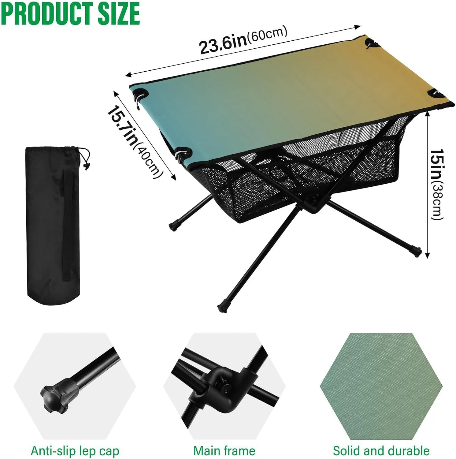 Emelivor Blue Yellow Gradient Folding Camping Table Portable Beach Table with Carry Bag Small Camp Tables for Camping Hiking Fishing Garden Outdoor