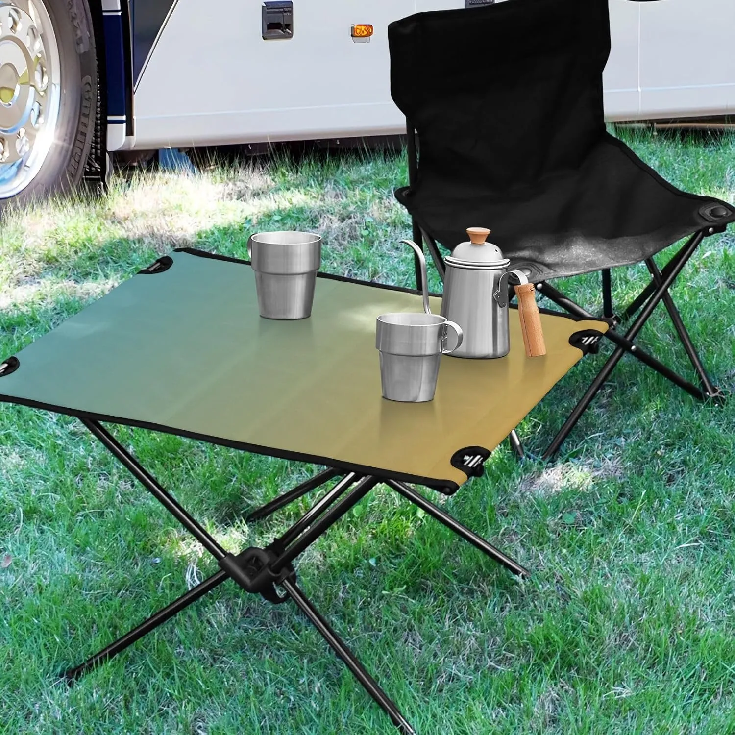 Emelivor Blue Yellow Gradient Folding Camping Table Portable Beach Table with Carry Bag Small Camp Tables for Camping Hiking Fishing Garden Outdoor