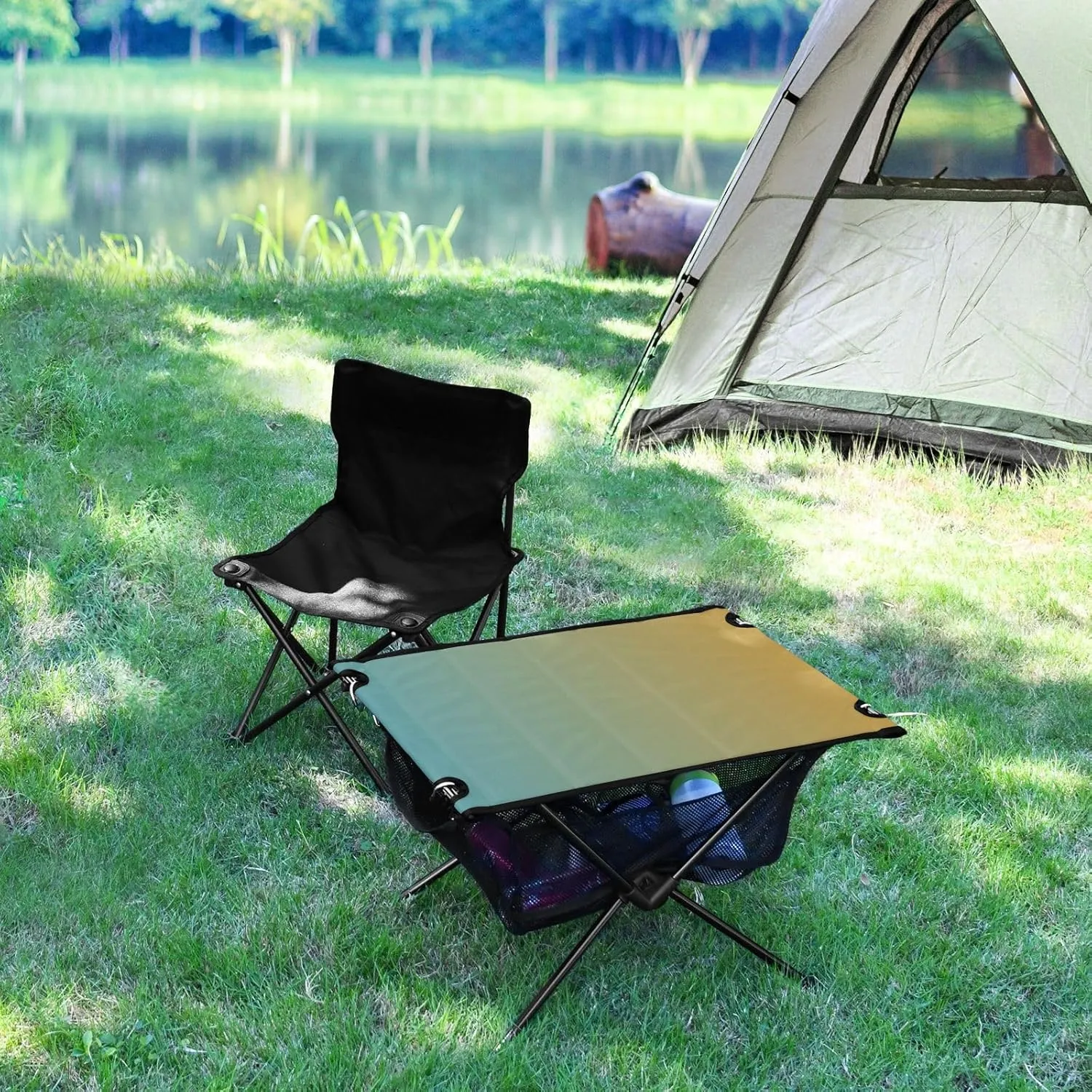 Emelivor Blue Yellow Gradient Folding Camping Table Portable Beach Table with Carry Bag Small Camp Tables for Camping Hiking Fishing Garden Outdoor