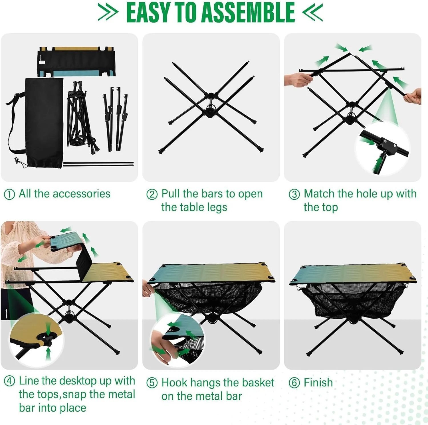 Emelivor Blue Yellow Gradient Folding Camping Table Portable Beach Table with Carry Bag Small Camp Tables for Camping Hiking Fishing Garden Outdoor