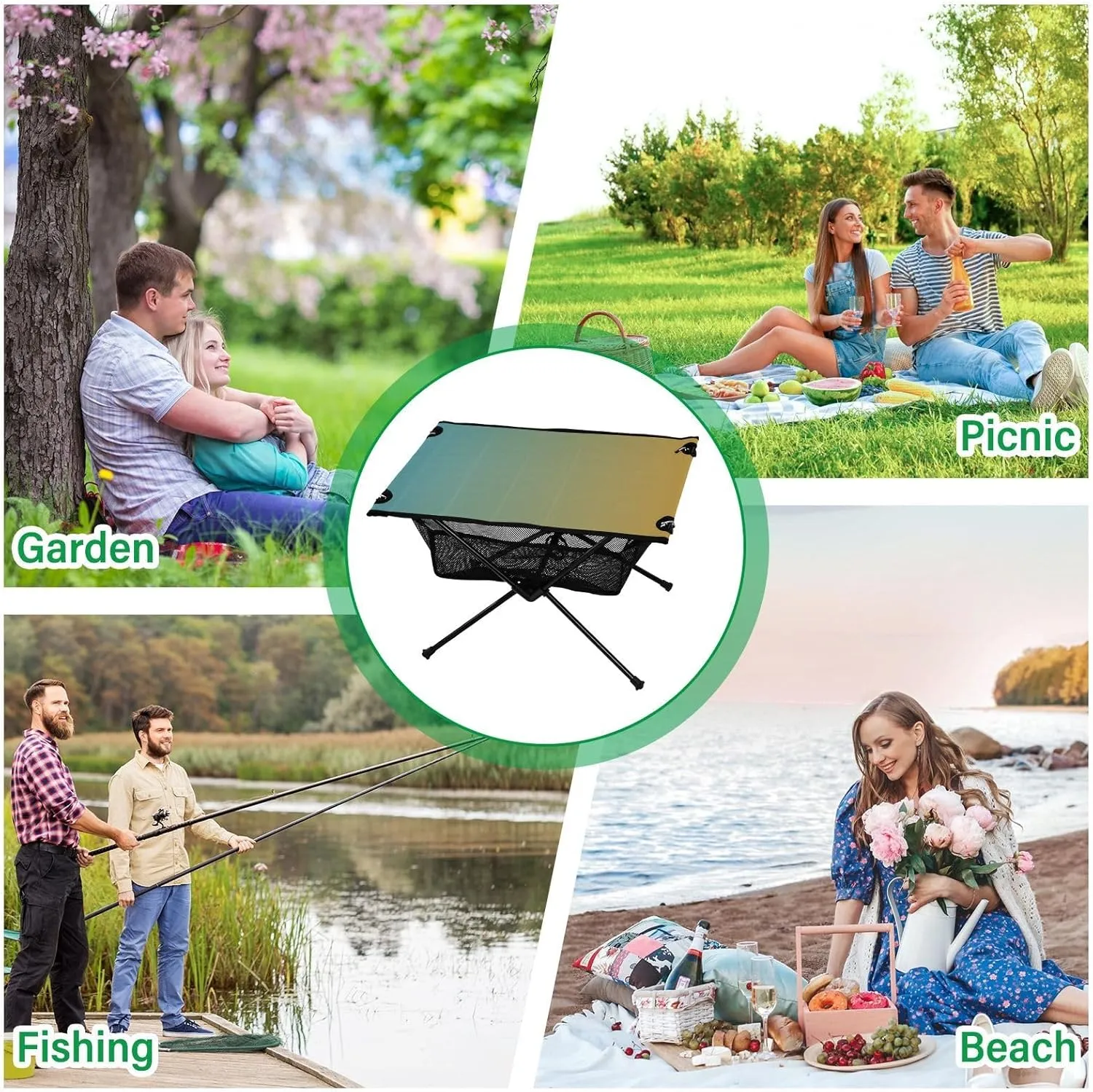 Emelivor Blue Yellow Gradient Folding Camping Table Portable Beach Table with Carry Bag Small Camp Tables for Camping Hiking Fishing Garden Outdoor