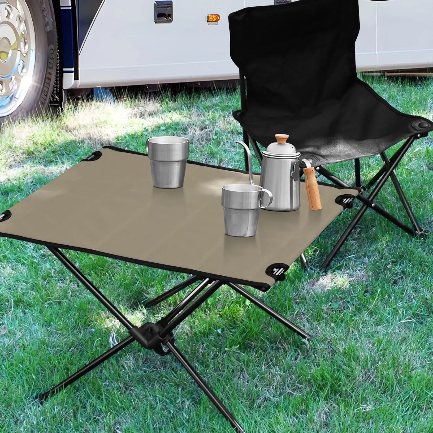 Emelivor Brown Gray Folding Camping Table Portable Beach Table with Carry Bag Small Picnic Table for Outdoor Camping Hiking Picnic Travel
