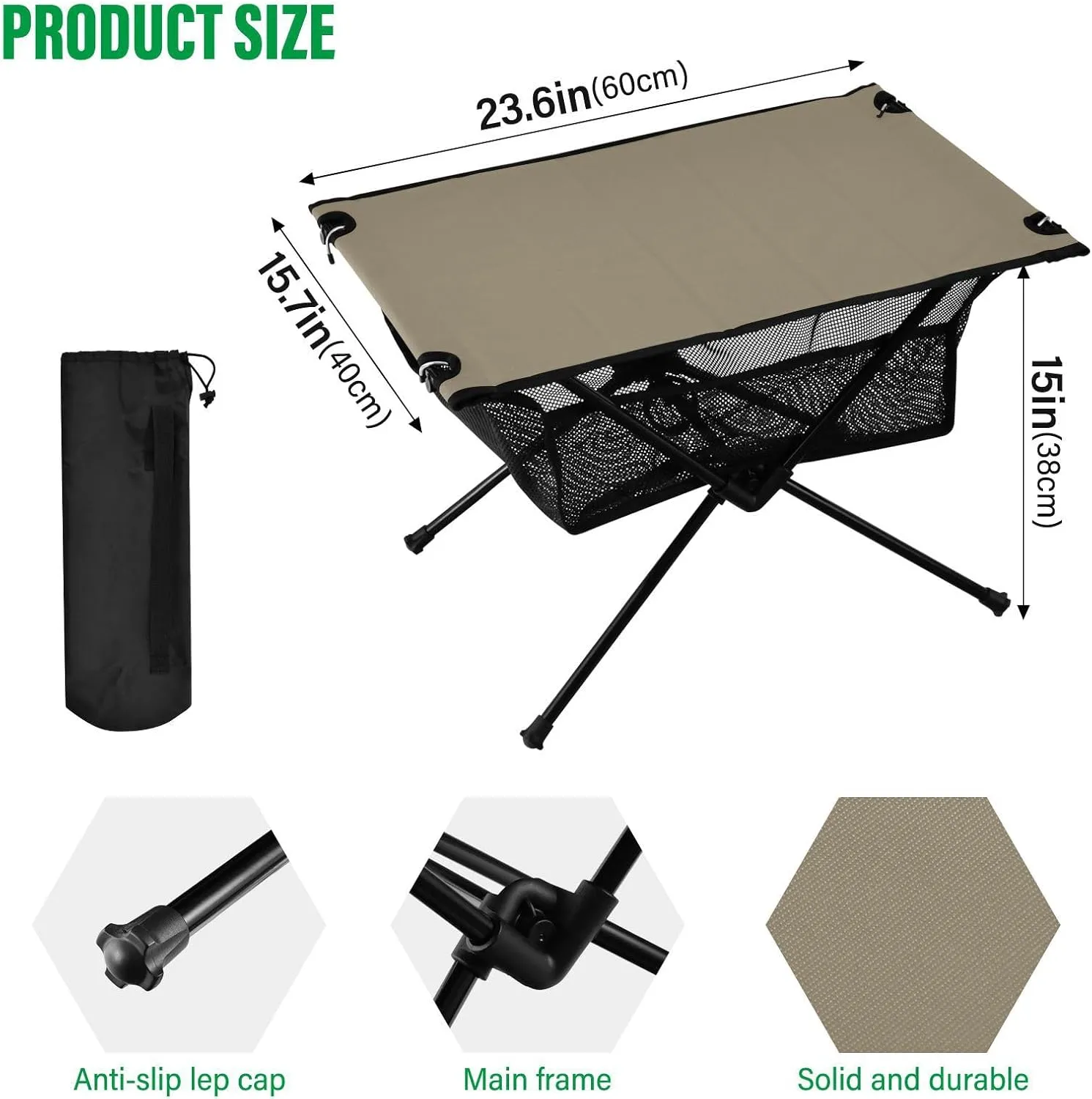 Emelivor Brown Gray Folding Camping Table Portable Beach Table with Carry Bag Small Picnic Table for Outdoor Camping Hiking Picnic Travel