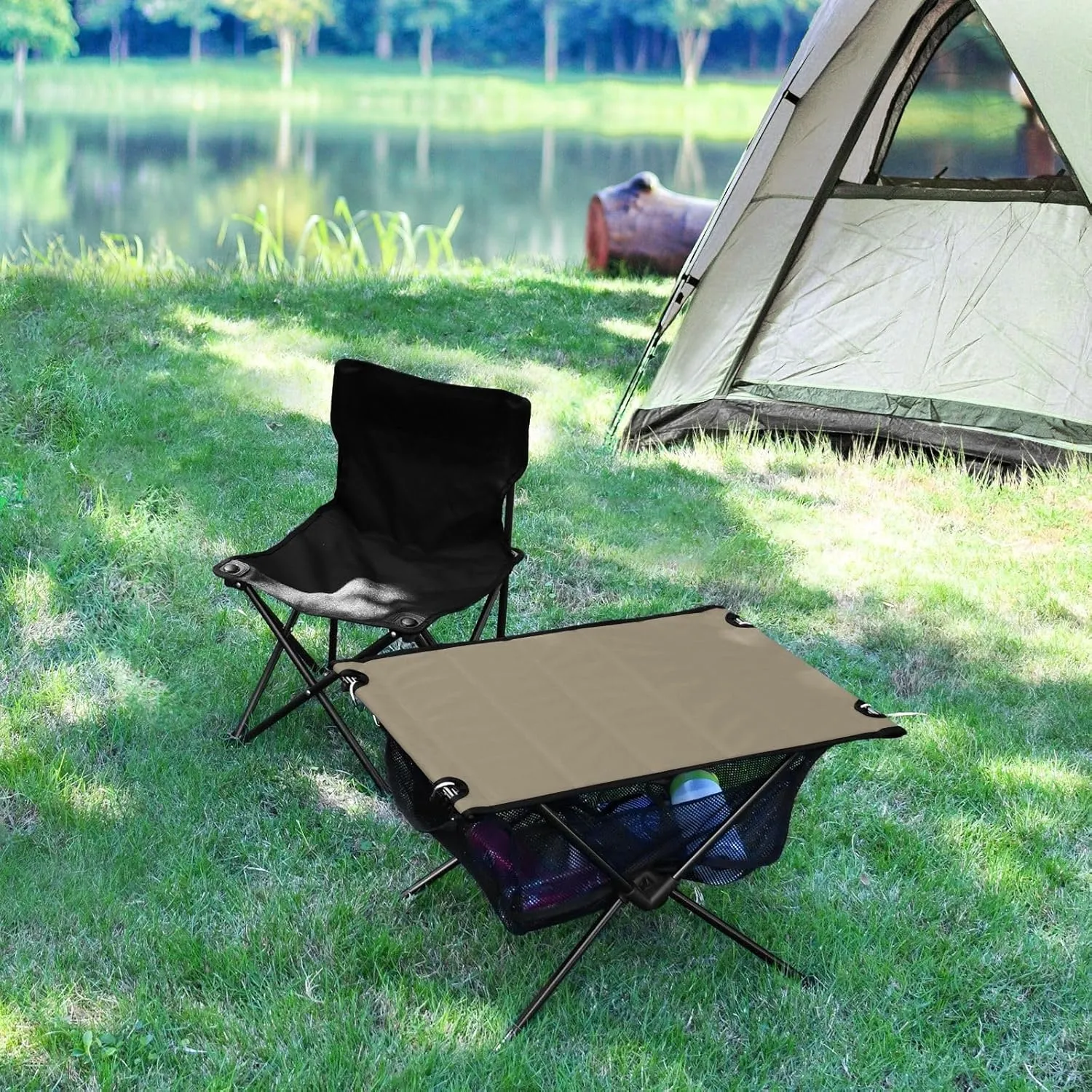 Emelivor Brown Gray Folding Camping Table Portable Beach Table with Carry Bag Small Picnic Table for Outdoor Camping Hiking Picnic Travel