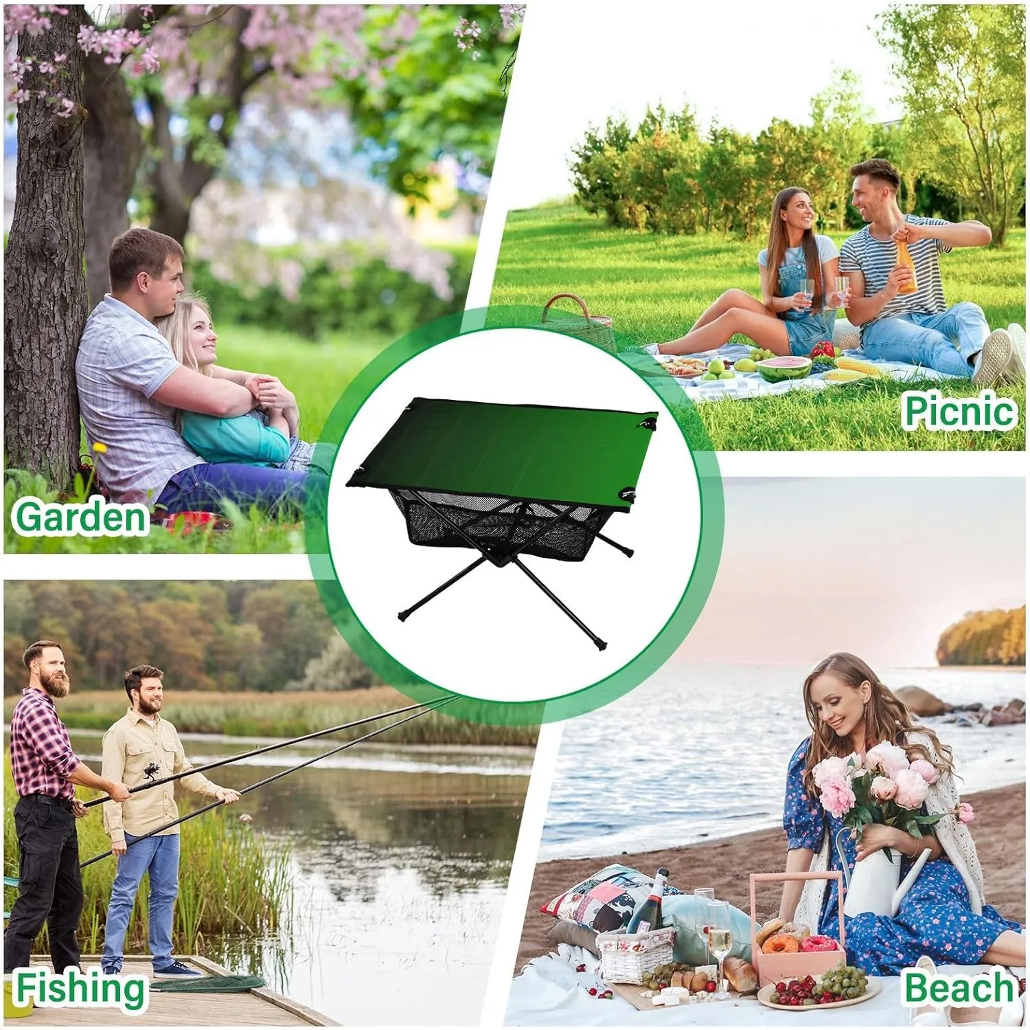 Emelivor Green Gradient Folding Camping Table Portable Beach Table with Carry Bag Small Craft Table for Camping Hiking Picnic Cooking Travel