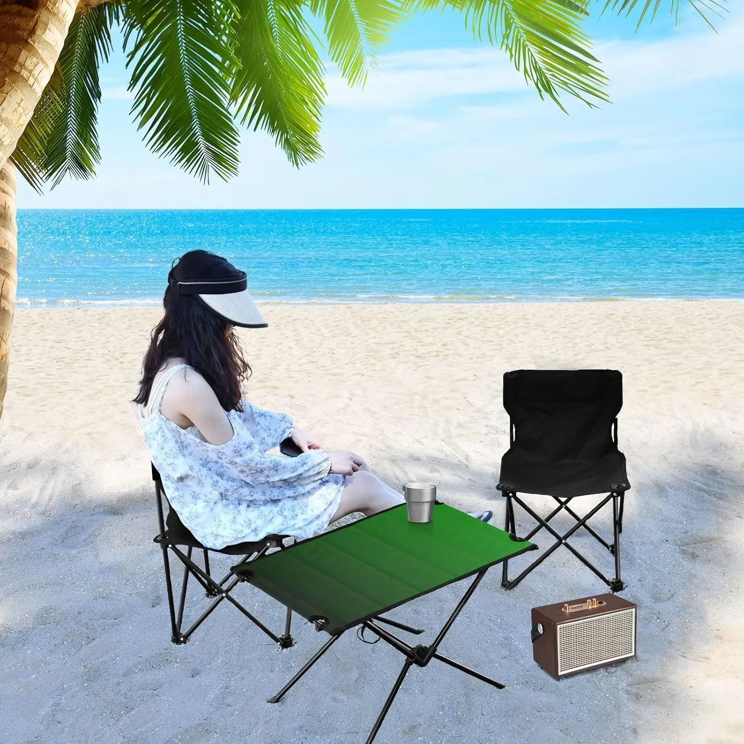 Emelivor Green Gradient Folding Camping Table Portable Beach Table with Carry Bag Small Craft Table for Camping Hiking Picnic Cooking Travel