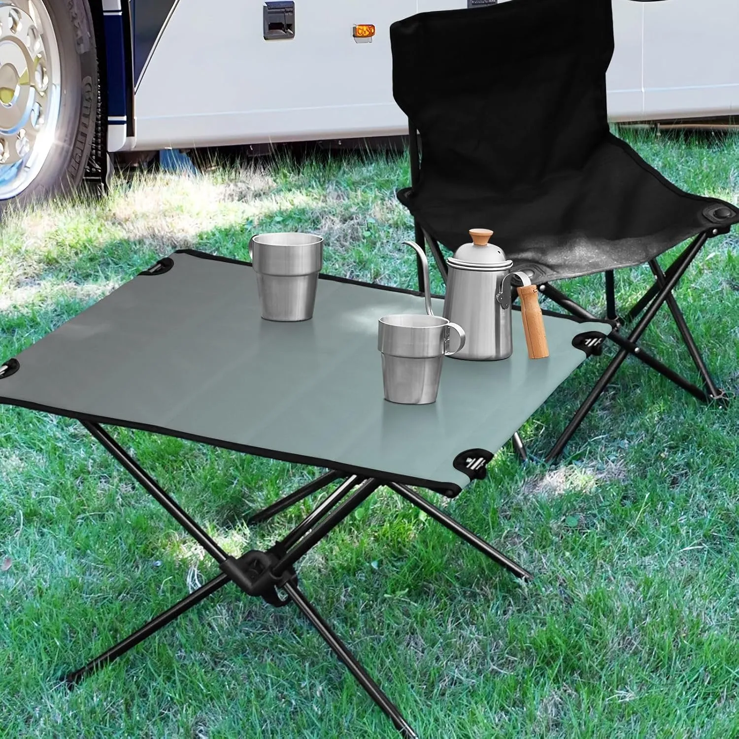 Emelivor Grey Gradient Folding Camping Table Portable Beach Table with Carry Bag Small Foldable Table for Camping Outdoor Picnic Travel Cooking