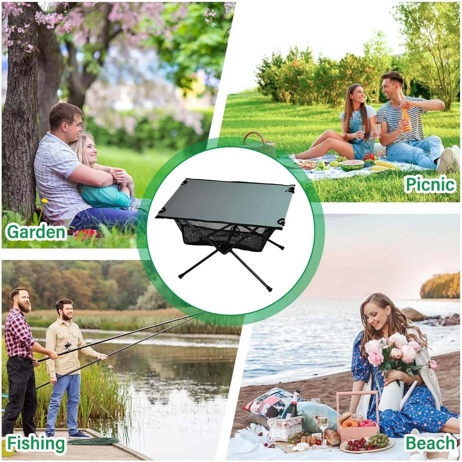 Emelivor Grey Gradient Folding Camping Table Portable Beach Table with Carry Bag Small Foldable Table for Camping Outdoor Picnic Travel Cooking