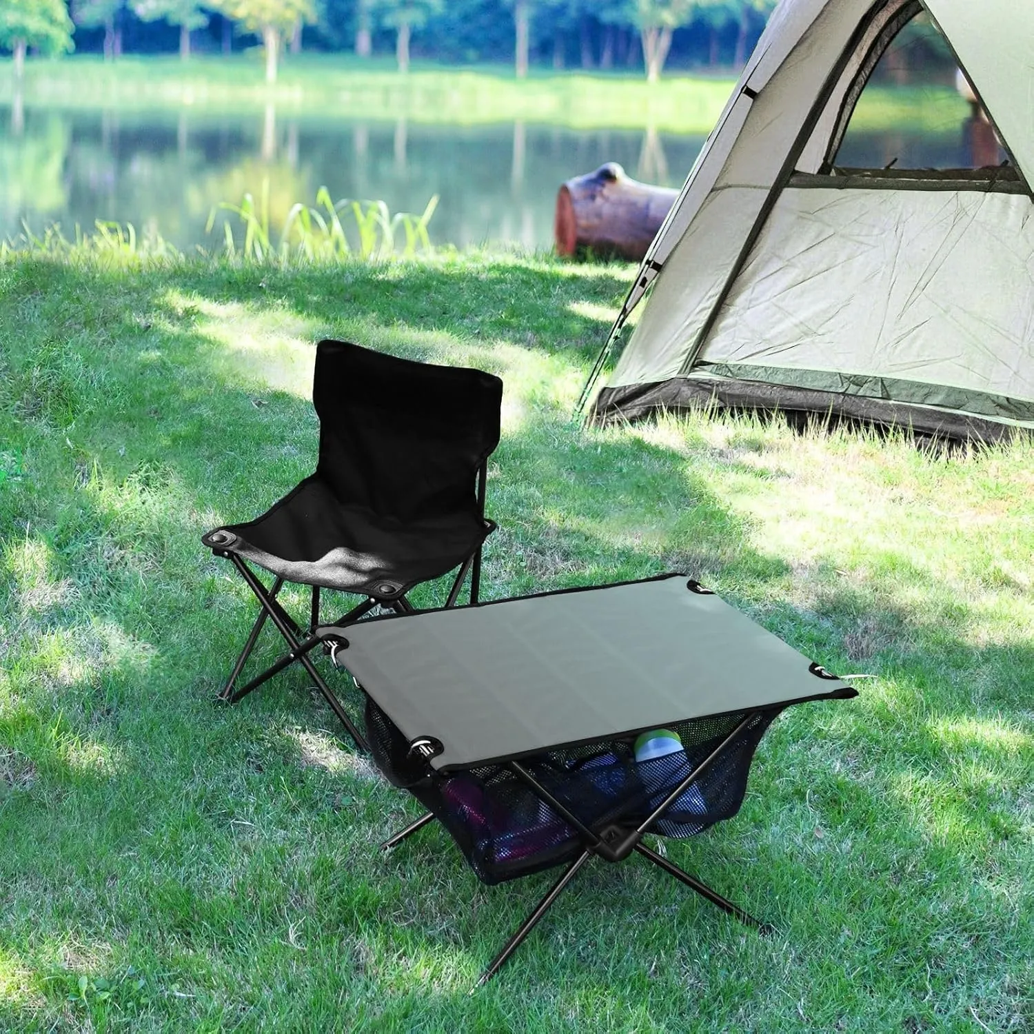 Emelivor Grey Gradient Folding Camping Table Portable Beach Table with Carry Bag Small Foldable Table for Camping Outdoor Picnic Travel Cooking