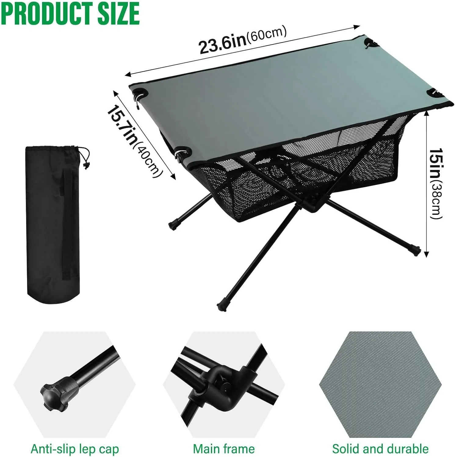 Emelivor Grey Gradient Folding Camping Table Portable Beach Table with Carry Bag Small Foldable Table for Camping Outdoor Picnic Travel Cooking
