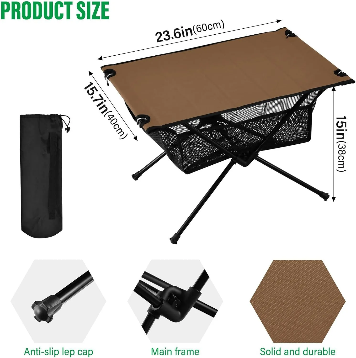 Emelivor Husk Brown Folding Camping Table Portable Beach Table with Carry Bag Small Foldable Table for Camping Outdoor Picnic Travel Cooking