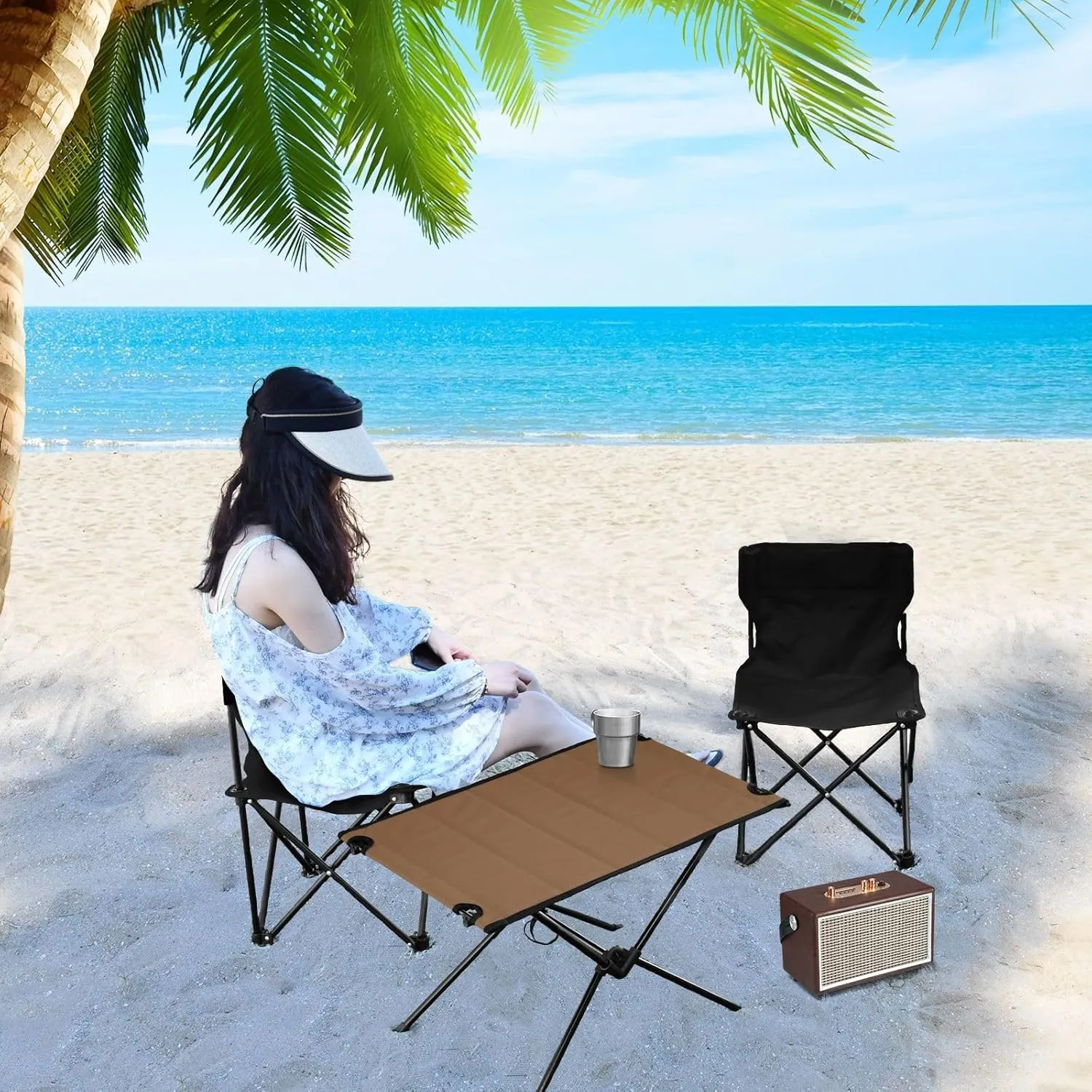 Emelivor Husk Brown Folding Camping Table Portable Beach Table with Carry Bag Small Foldable Table for Camping Outdoor Picnic Travel Cooking