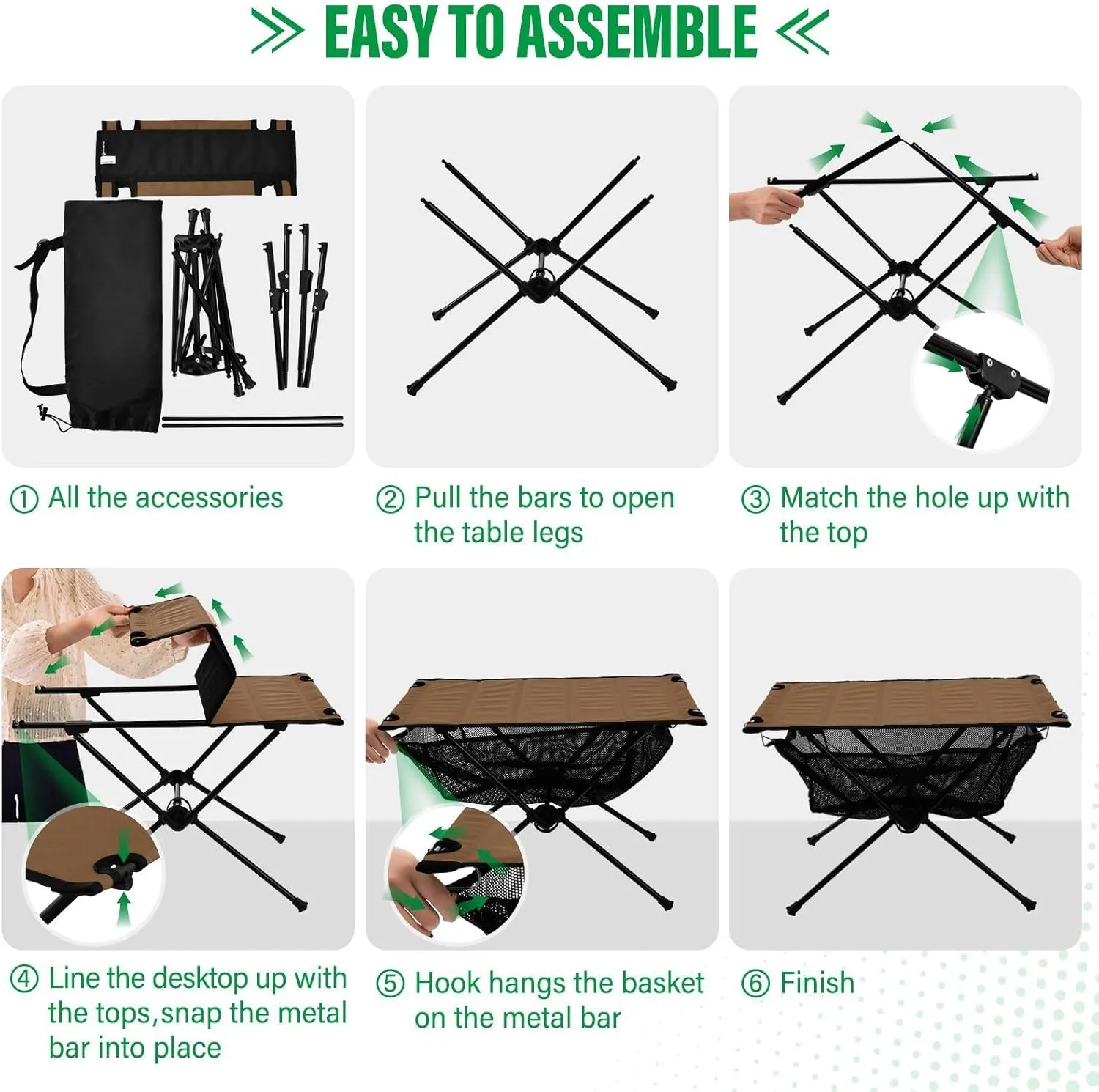 Emelivor Husk Brown Folding Camping Table Portable Beach Table with Carry Bag Small Foldable Table for Camping Outdoor Picnic Travel Cooking