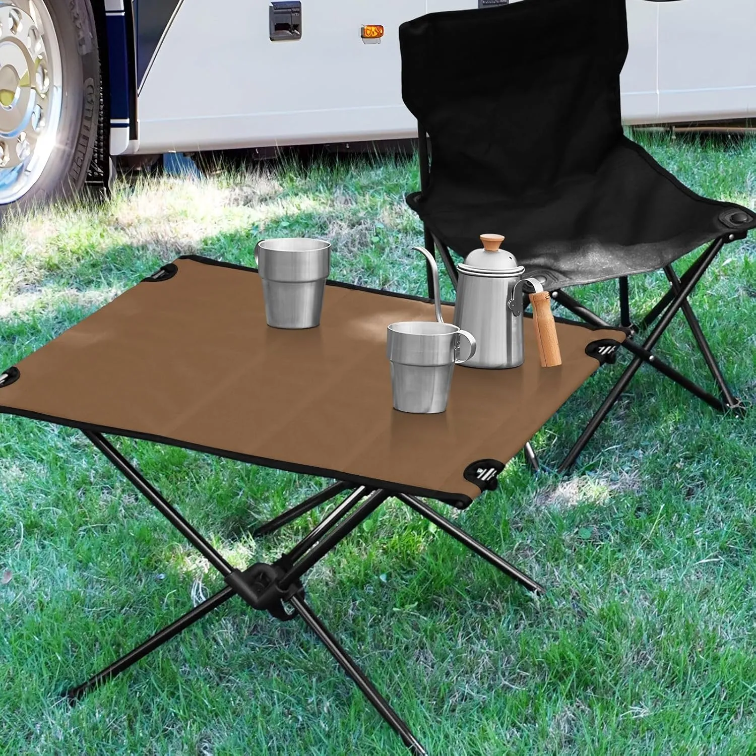 Emelivor Husk Brown Folding Camping Table Portable Beach Table with Carry Bag Small Foldable Table for Camping Outdoor Picnic Travel Cooking