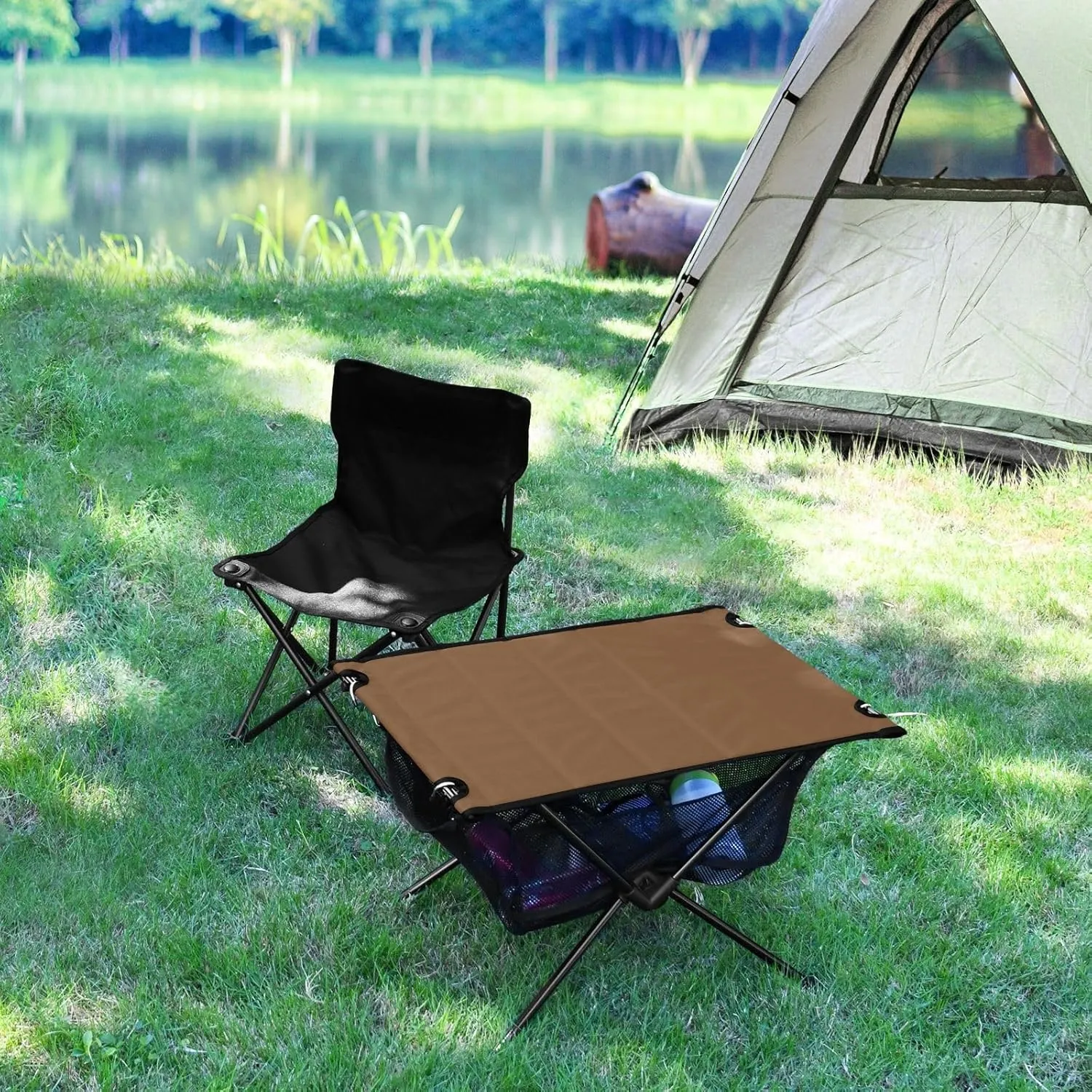 Emelivor Husk Brown Folding Camping Table Portable Beach Table with Carry Bag Small Foldable Table for Camping Outdoor Picnic Travel Cooking