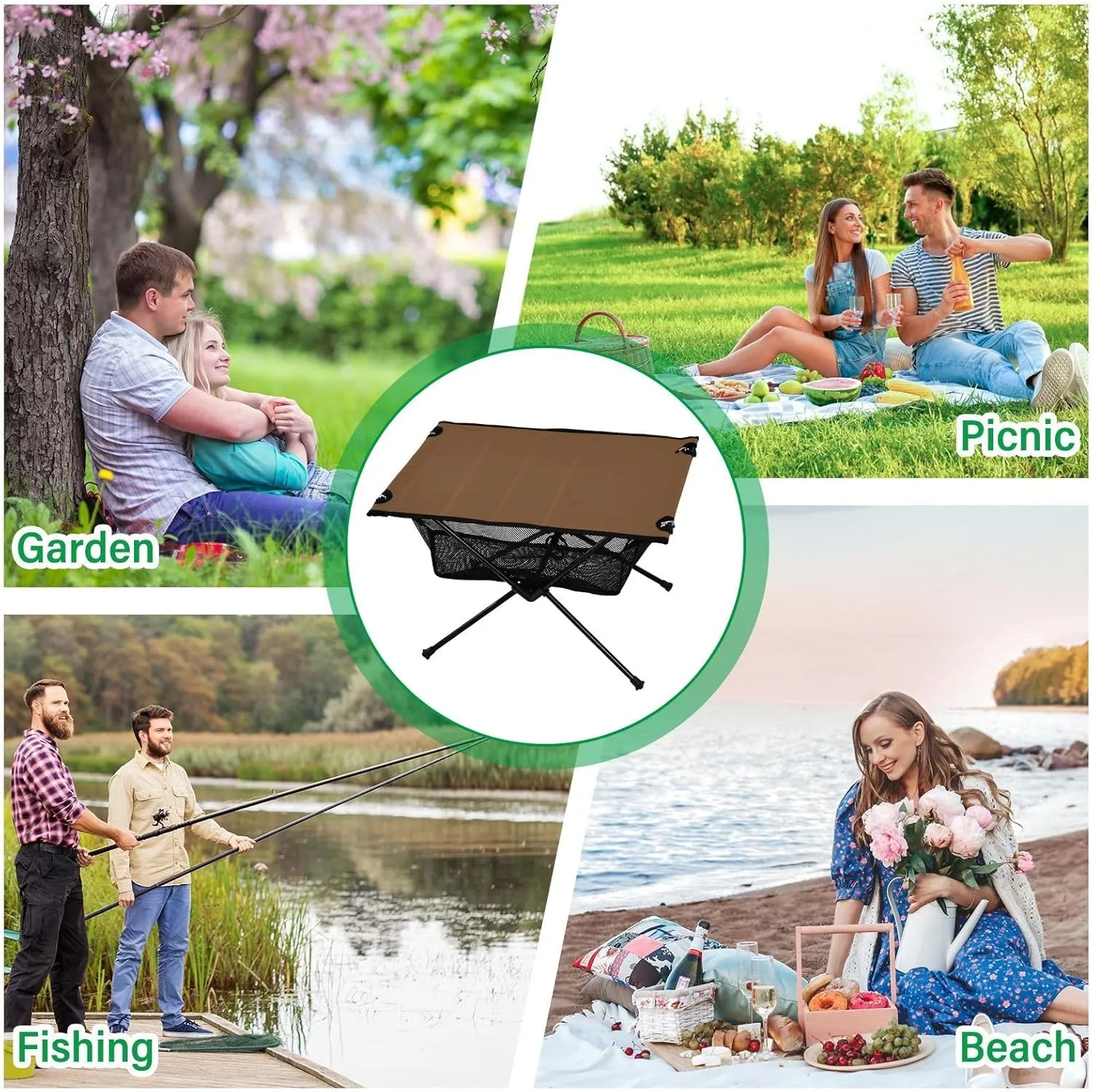 Emelivor Husk Brown Folding Camping Table Portable Beach Table with Carry Bag Small Foldable Table for Camping Outdoor Picnic Travel Cooking
