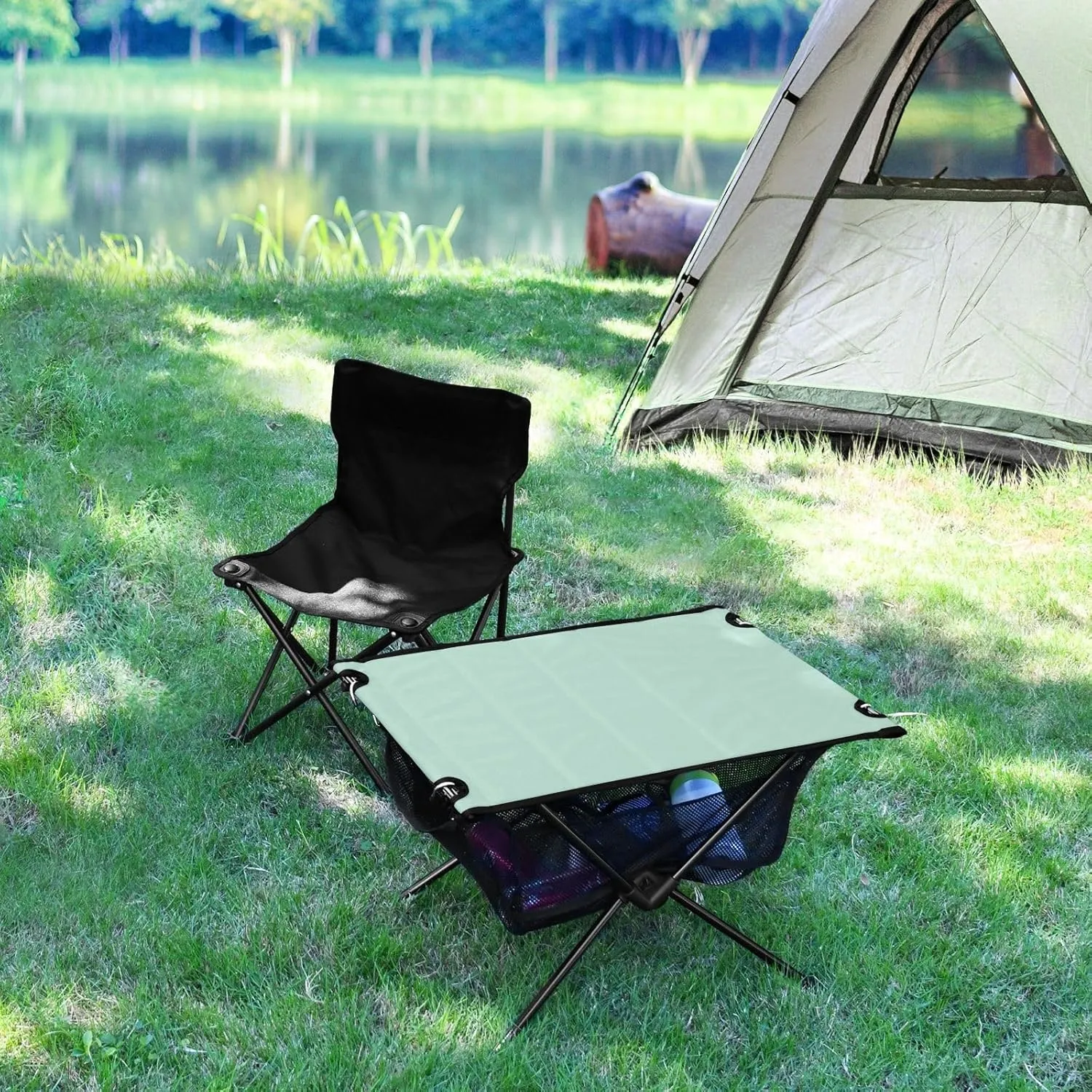 Emelivor Light Green Folding Camping Table Portable Beach Table with Carry Bag Small Card Table for Camping Picnic Cooking Travel Outdoor