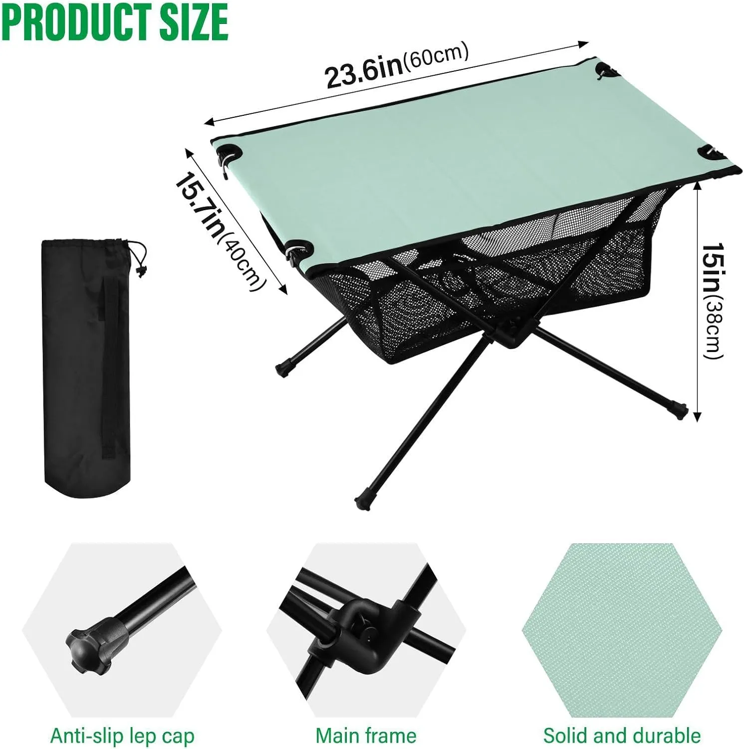Emelivor Light Green Folding Camping Table Portable Beach Table with Carry Bag Small Card Table for Camping Picnic Cooking Travel Outdoor