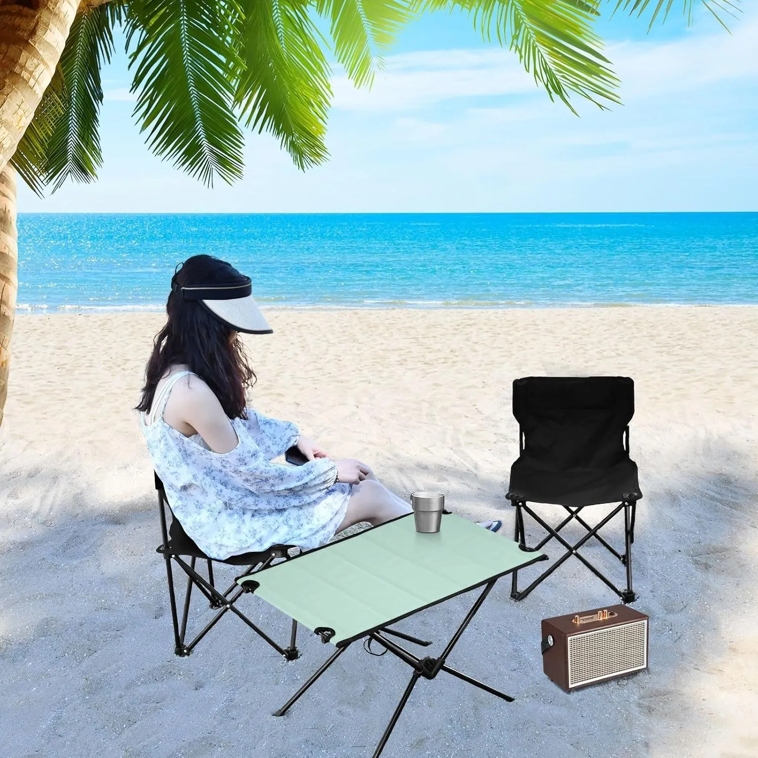 Emelivor Light Green Folding Camping Table Portable Beach Table with Carry Bag Small Card Table for Camping Picnic Cooking Travel Outdoor