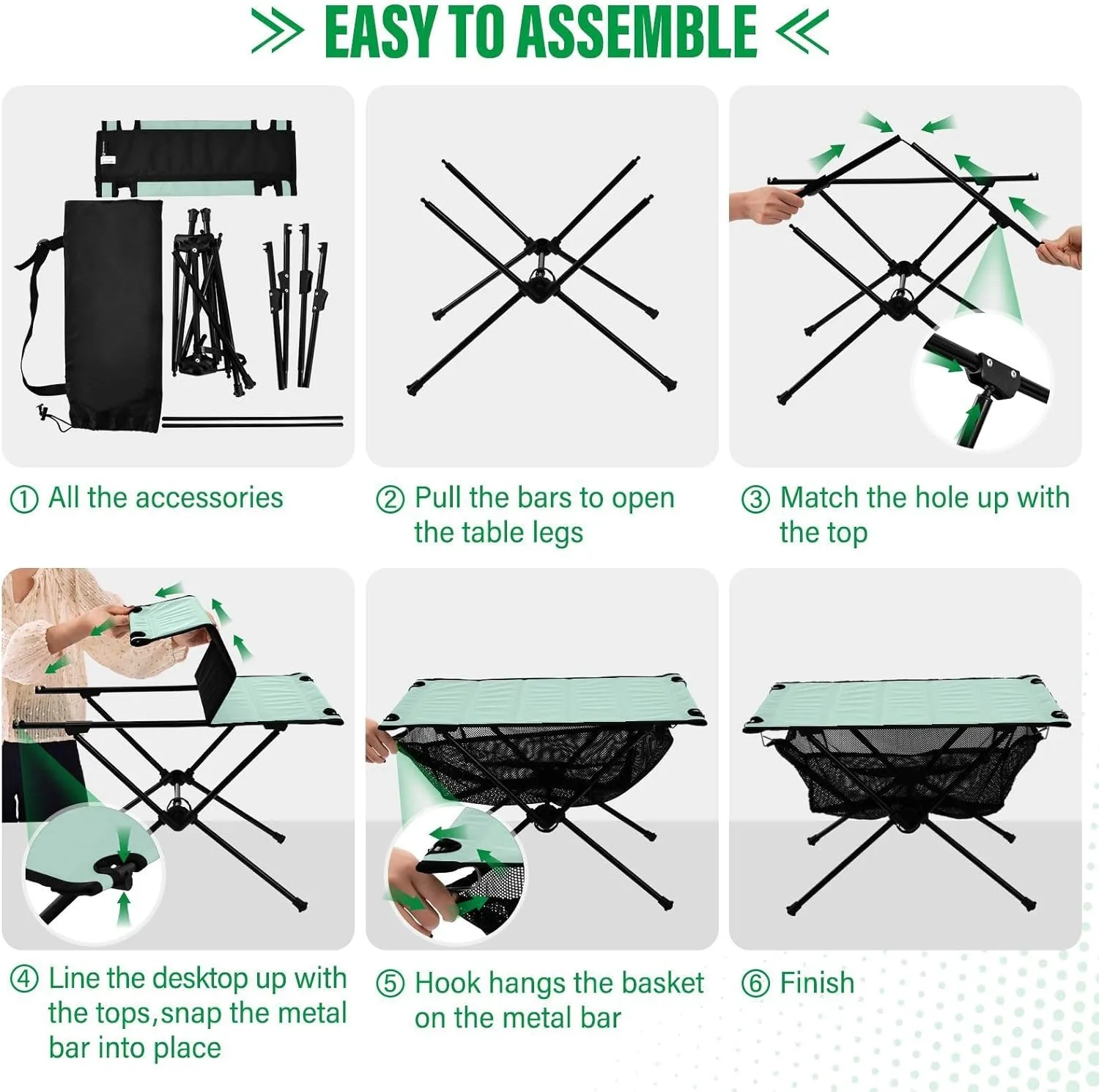 Emelivor Light Green Folding Camping Table Portable Beach Table with Carry Bag Small Card Table for Camping Picnic Cooking Travel Outdoor