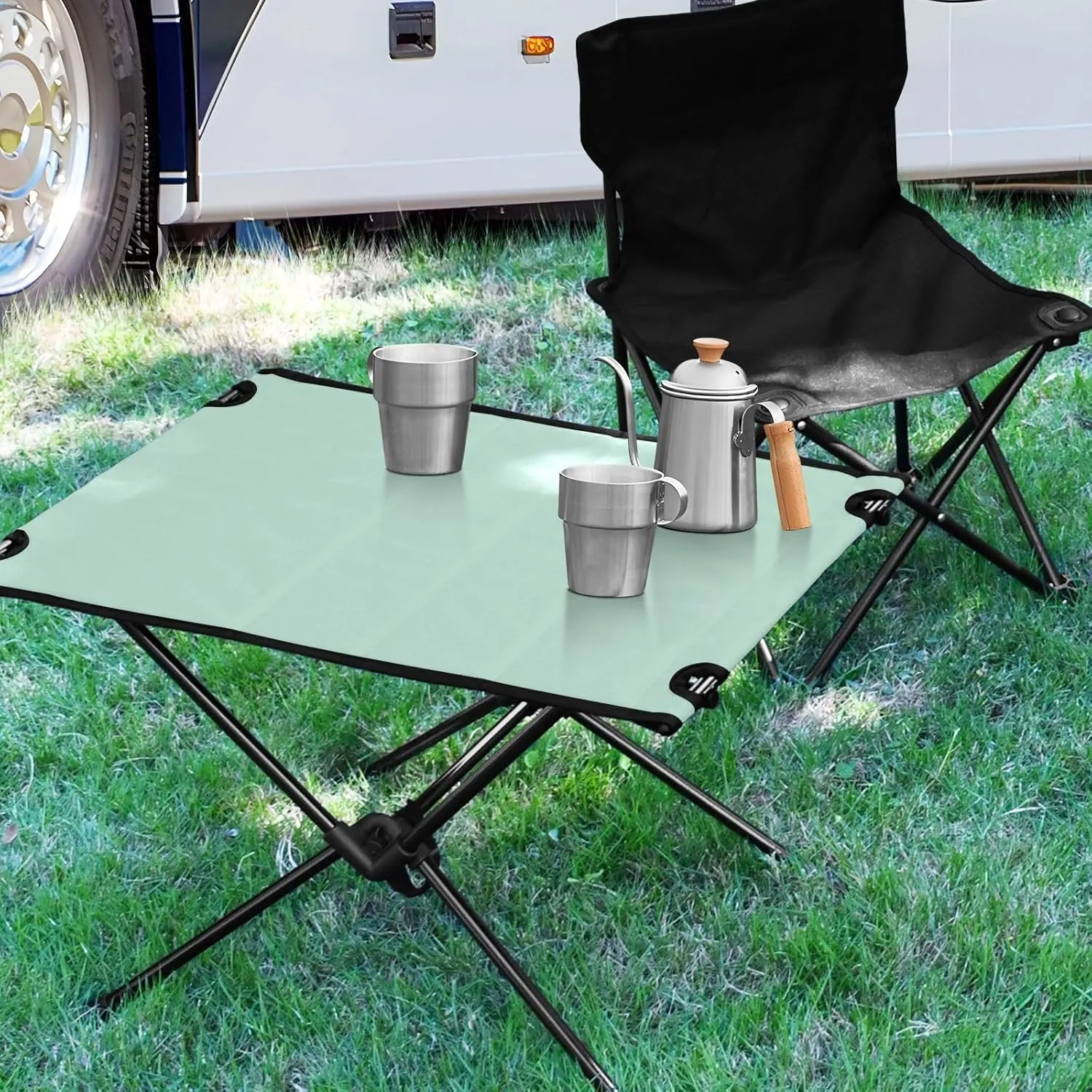 Emelivor Light Green Folding Camping Table Portable Beach Table with Carry Bag Small Card Table for Camping Picnic Cooking Travel Outdoor