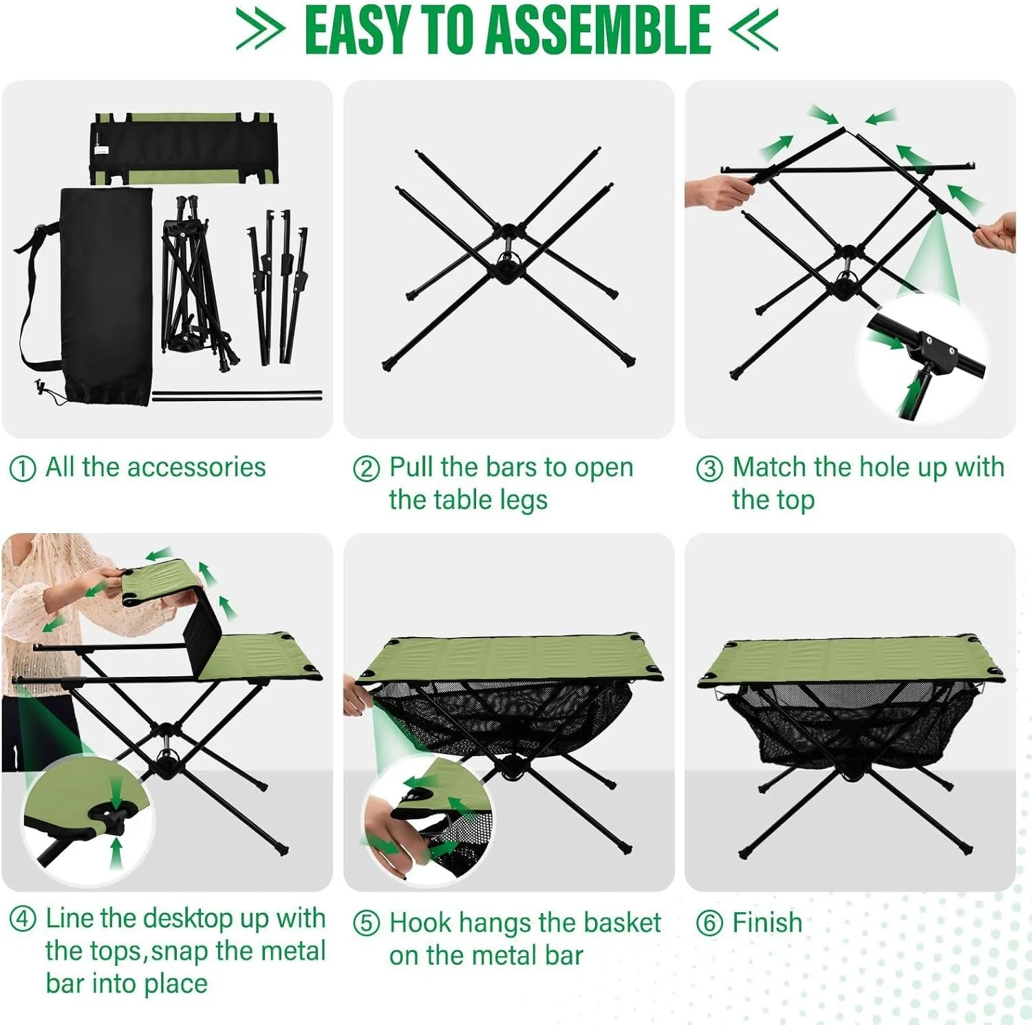 Emelivor Light Green Folding Camping Table Portable Beach Table with Carry Bag Small Foldable Table for Camping Fishing Picnic Garden Outdoor