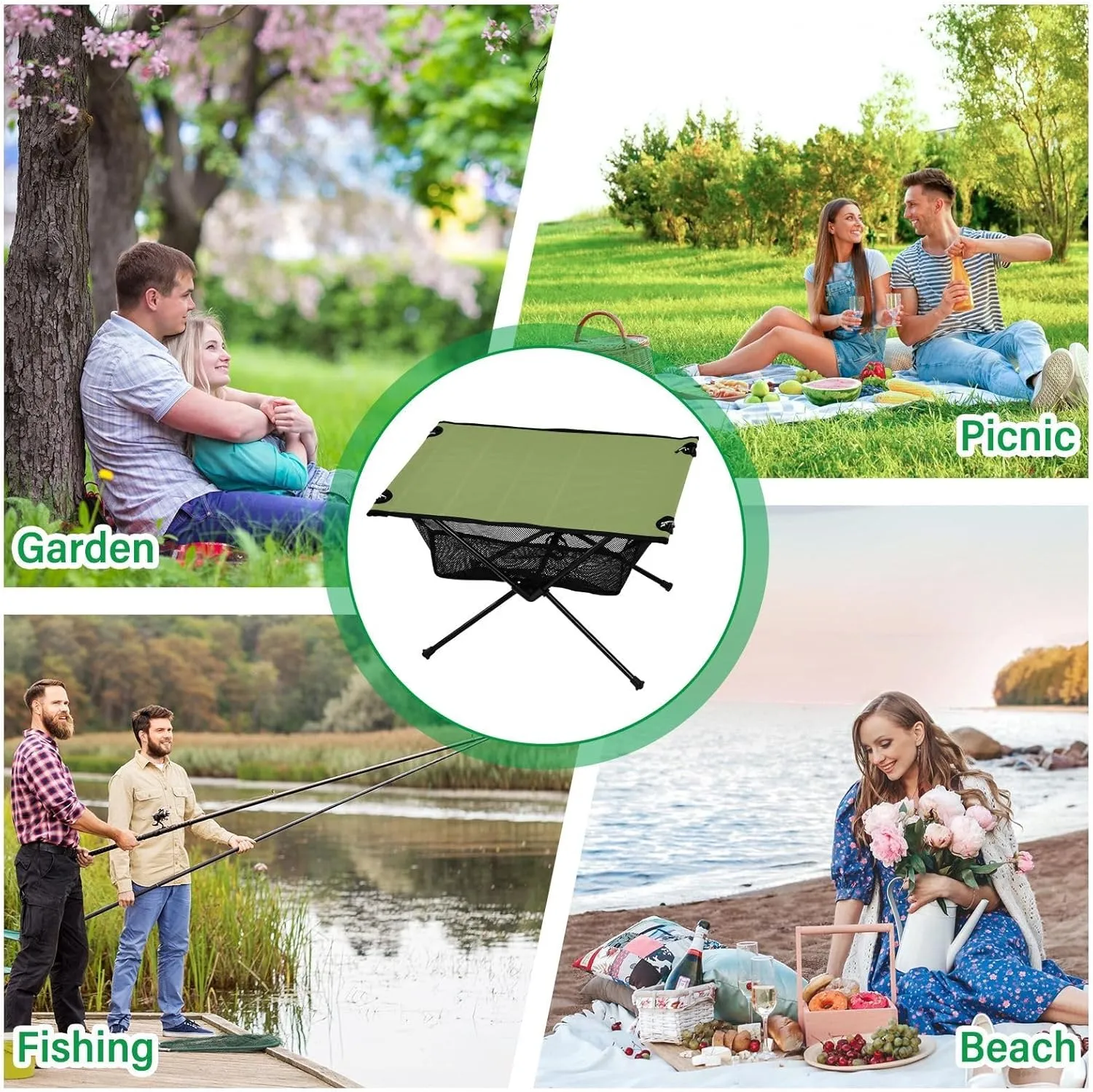 Emelivor Light Green Folding Camping Table Portable Beach Table with Carry Bag Small Foldable Table for Camping Fishing Picnic Garden Outdoor