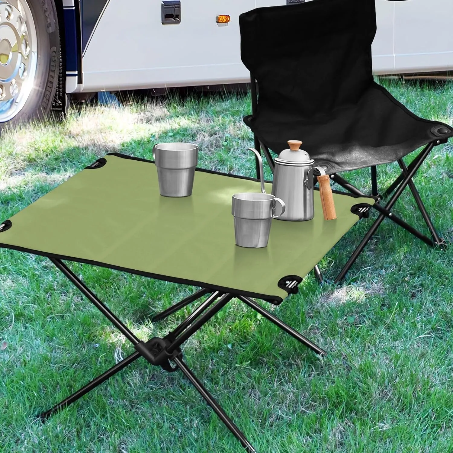 Emelivor Light Green Folding Camping Table Portable Beach Table with Carry Bag Small Foldable Table for Camping Fishing Picnic Garden Outdoor
