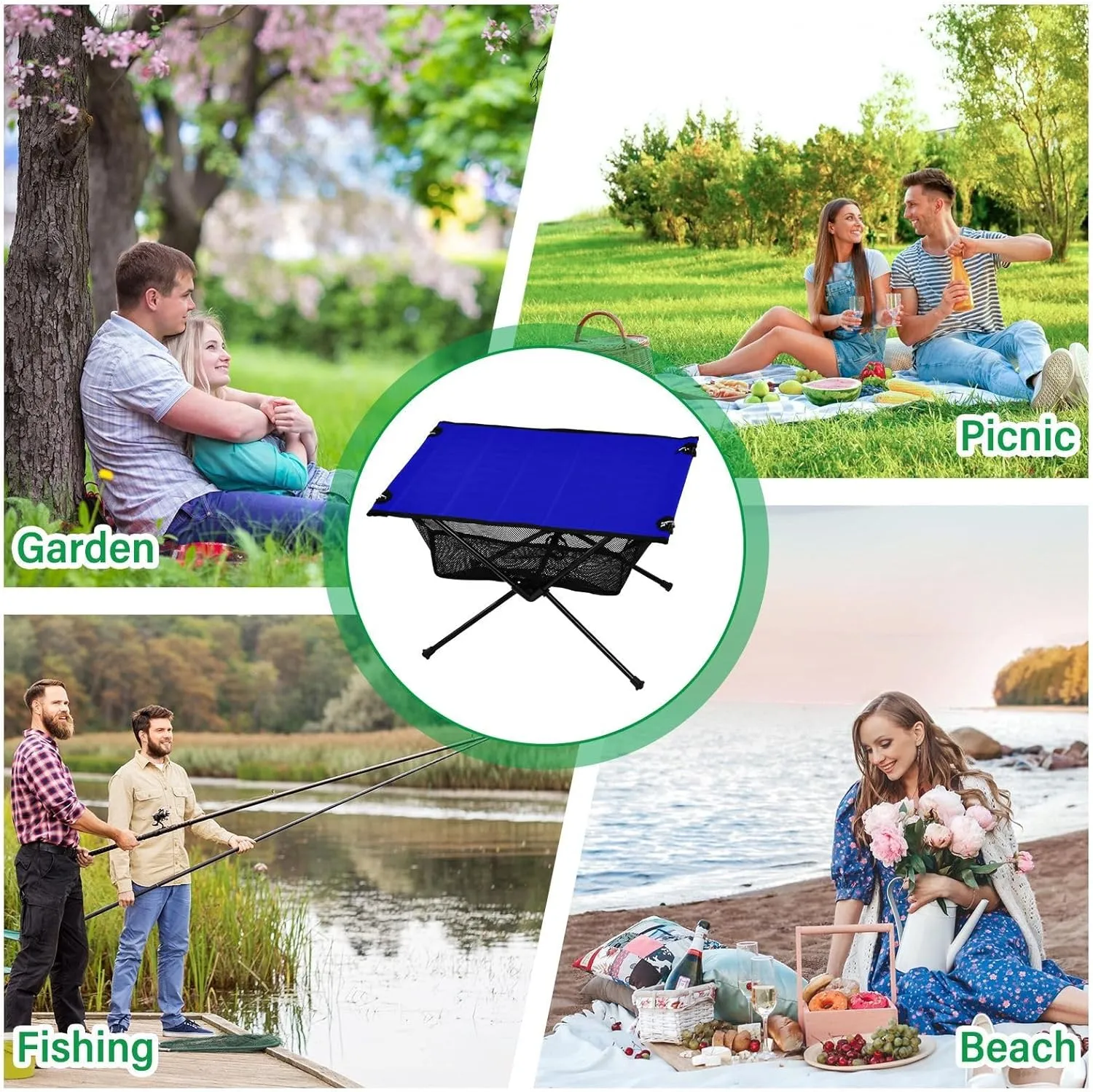 Emelivor Medium Blue Folding Camping Table Portable Beach Table with Carry Bag Small Foldable Table for Camping Fishing Picnic Garden Outdoor