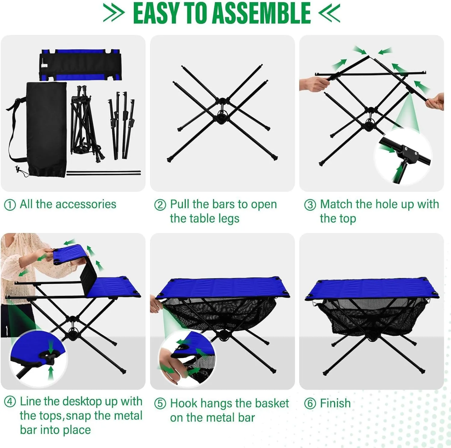 Emelivor Medium Blue Folding Camping Table Portable Beach Table with Carry Bag Small Foldable Table for Camping Fishing Picnic Garden Outdoor