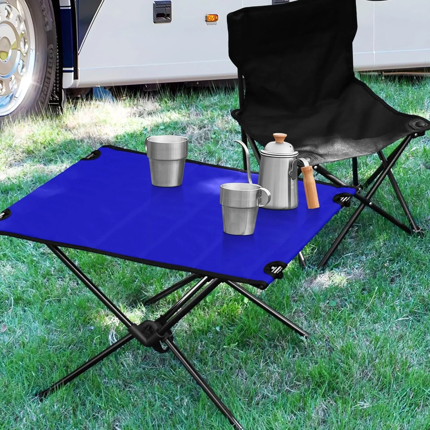 Emelivor Medium Blue Folding Camping Table Portable Beach Table with Carry Bag Small Foldable Table for Camping Fishing Picnic Garden Outdoor