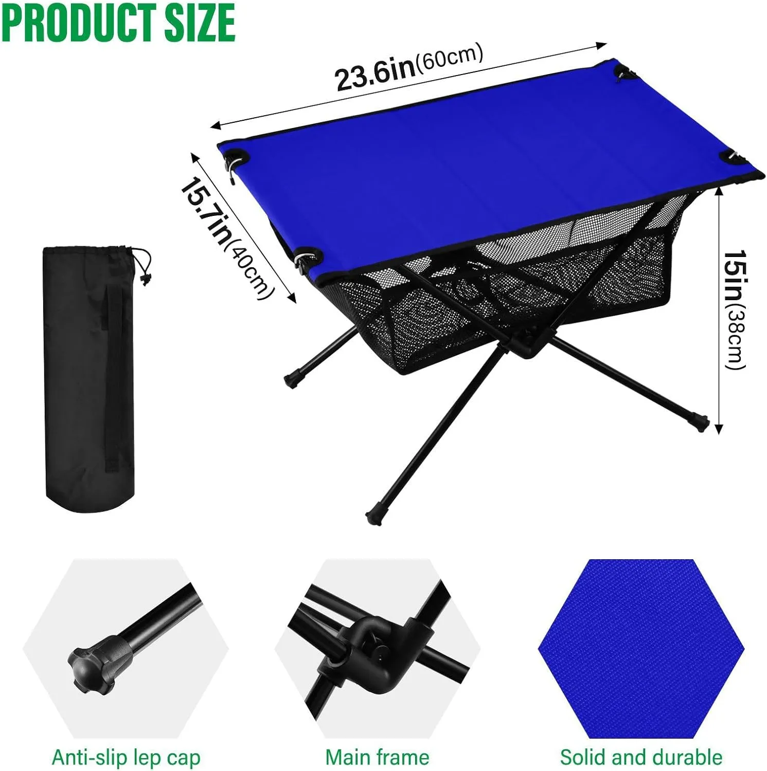 Emelivor Medium Blue Folding Camping Table Portable Beach Table with Carry Bag Small Foldable Table for Camping Fishing Picnic Garden Outdoor