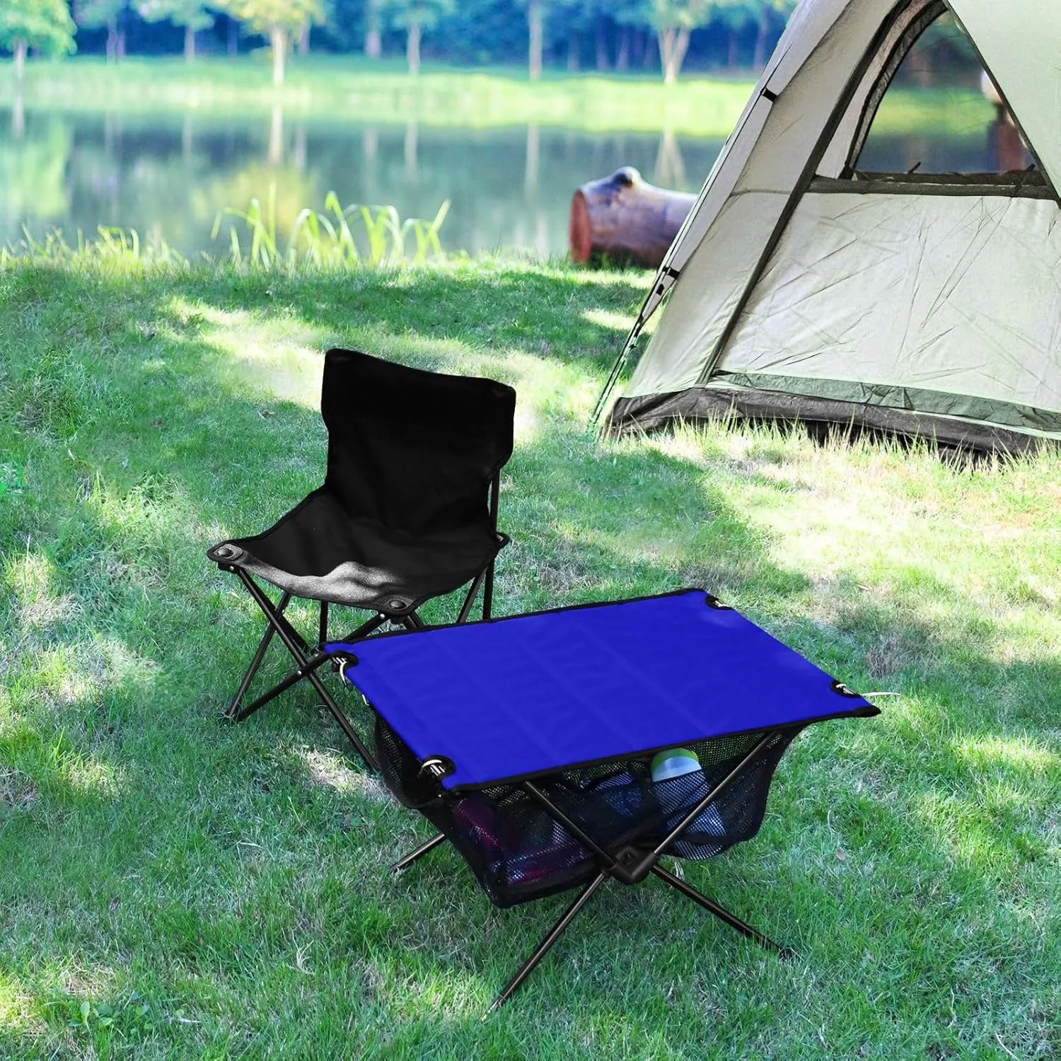 Emelivor Medium Blue Folding Camping Table Portable Beach Table with Carry Bag Small Foldable Table for Camping Fishing Picnic Garden Outdoor