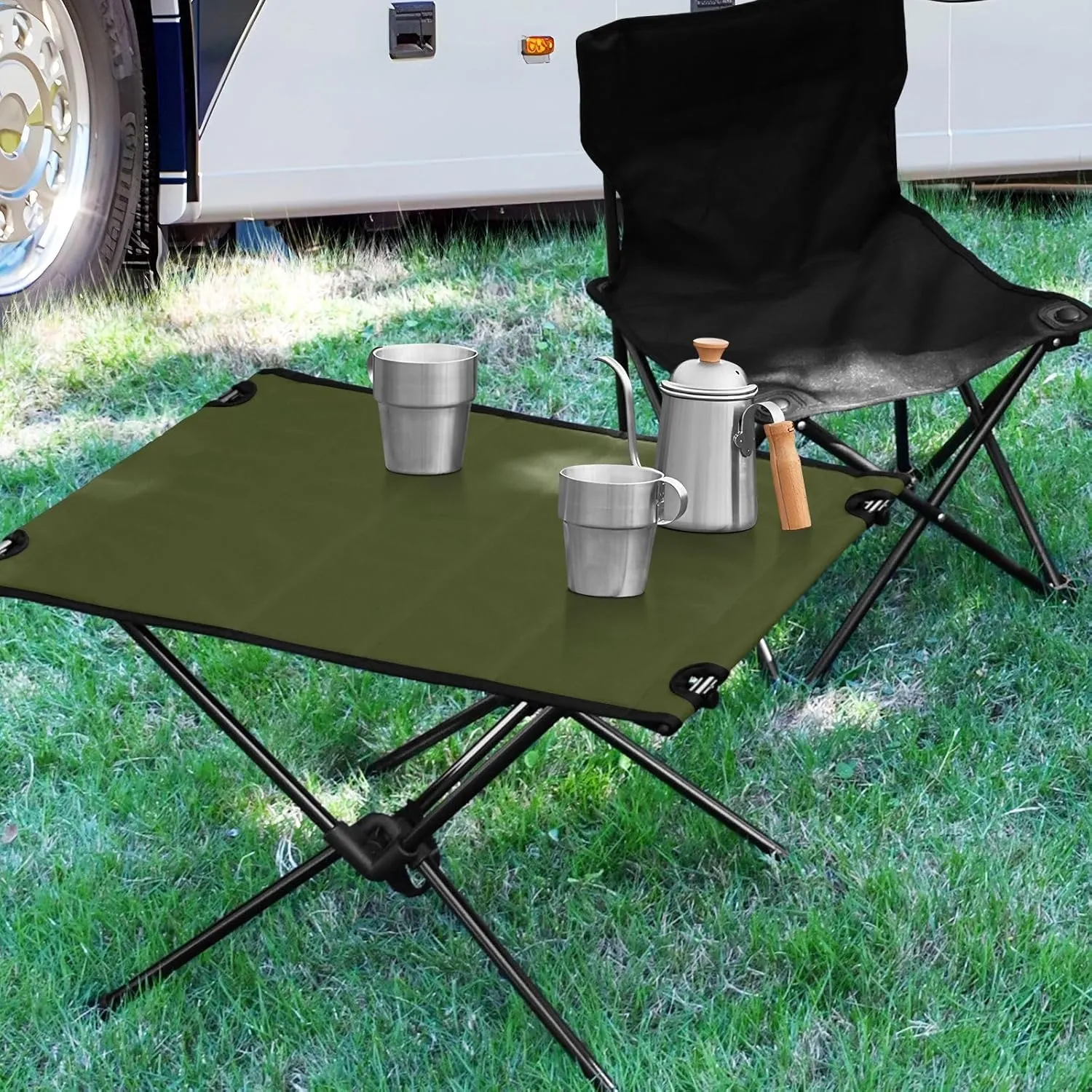 Emelivor Olive Green Folding Camping Table Portable Beach Table with Carry Bag Small Camp Table for Outdoor Picnic Camping Travel Fishing