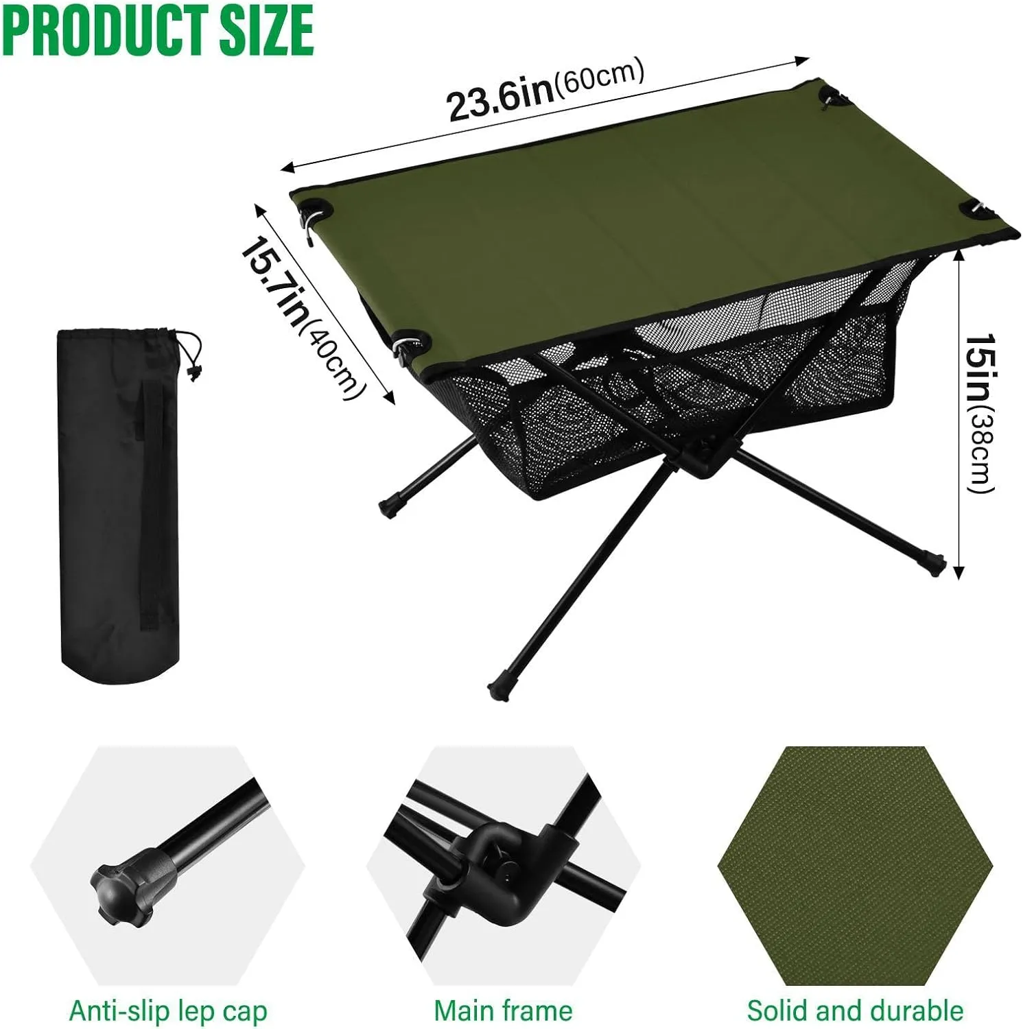 Emelivor Olive Green Folding Camping Table Portable Beach Table with Carry Bag Small Camp Table for Outdoor Picnic Camping Travel Fishing